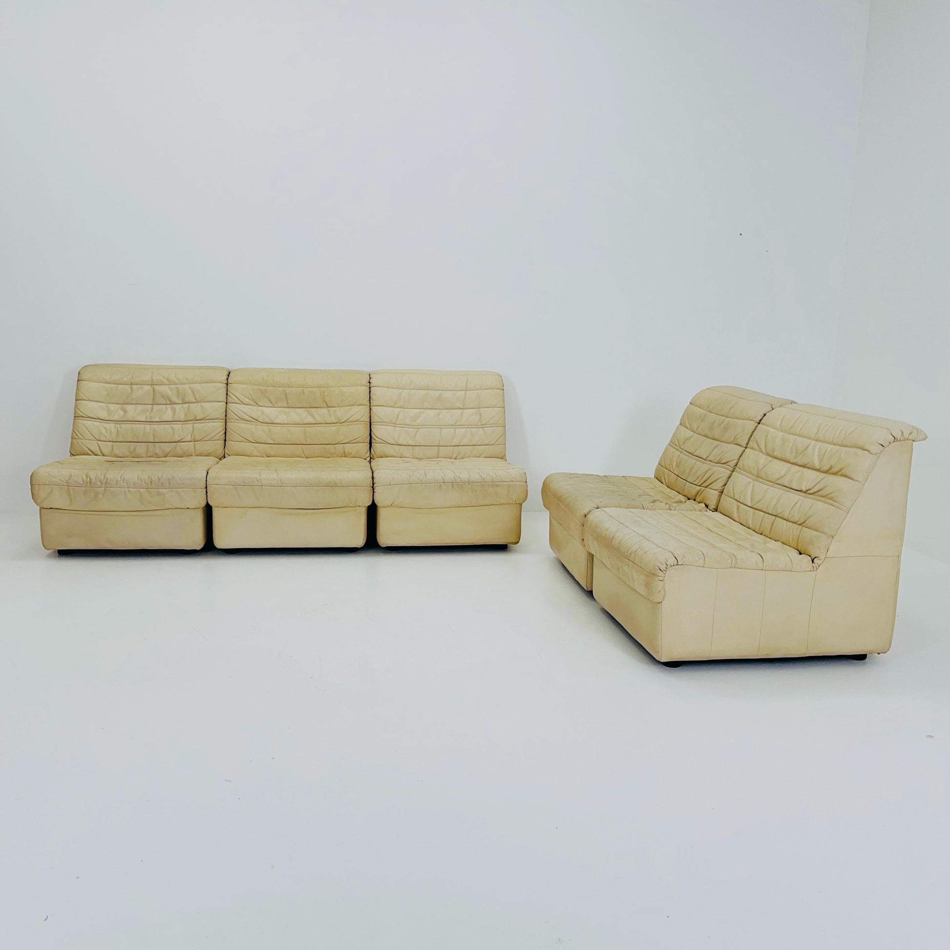 Mid Century Modular Sofa Set in beige Leather, 1980s Germany