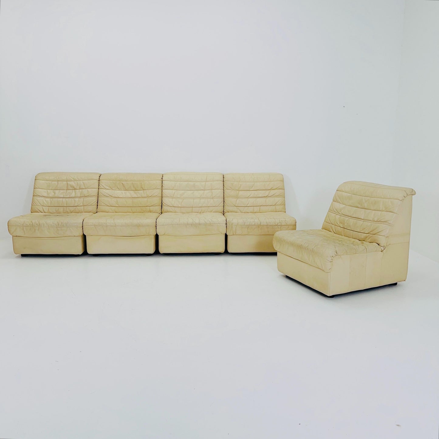 Mid Century Modular Sofa Set in beige Leather, 1980s Germany