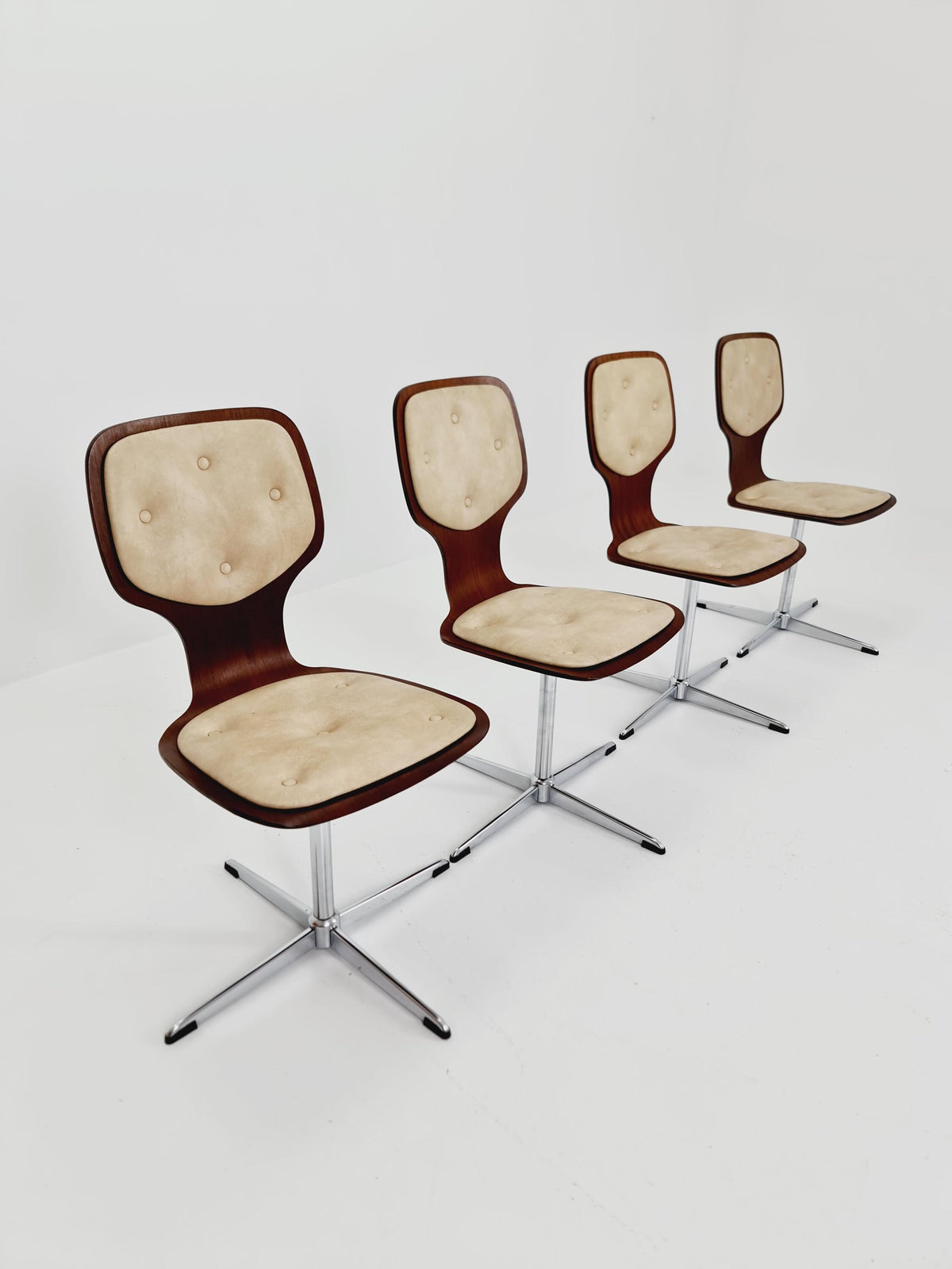 1 of 9 German space age teak und leather dinning chairs 1970s
