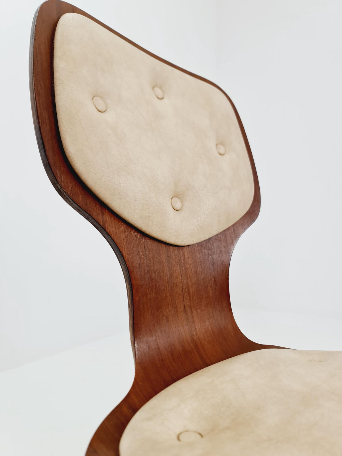 1 of 9 German space age teak und leather dinning chairs 1970s