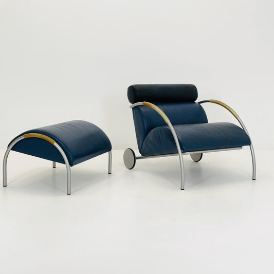 Mid century “Zyklus” blue edition armchair with ottoman by Peter Maly for Cor, 1984,Germany