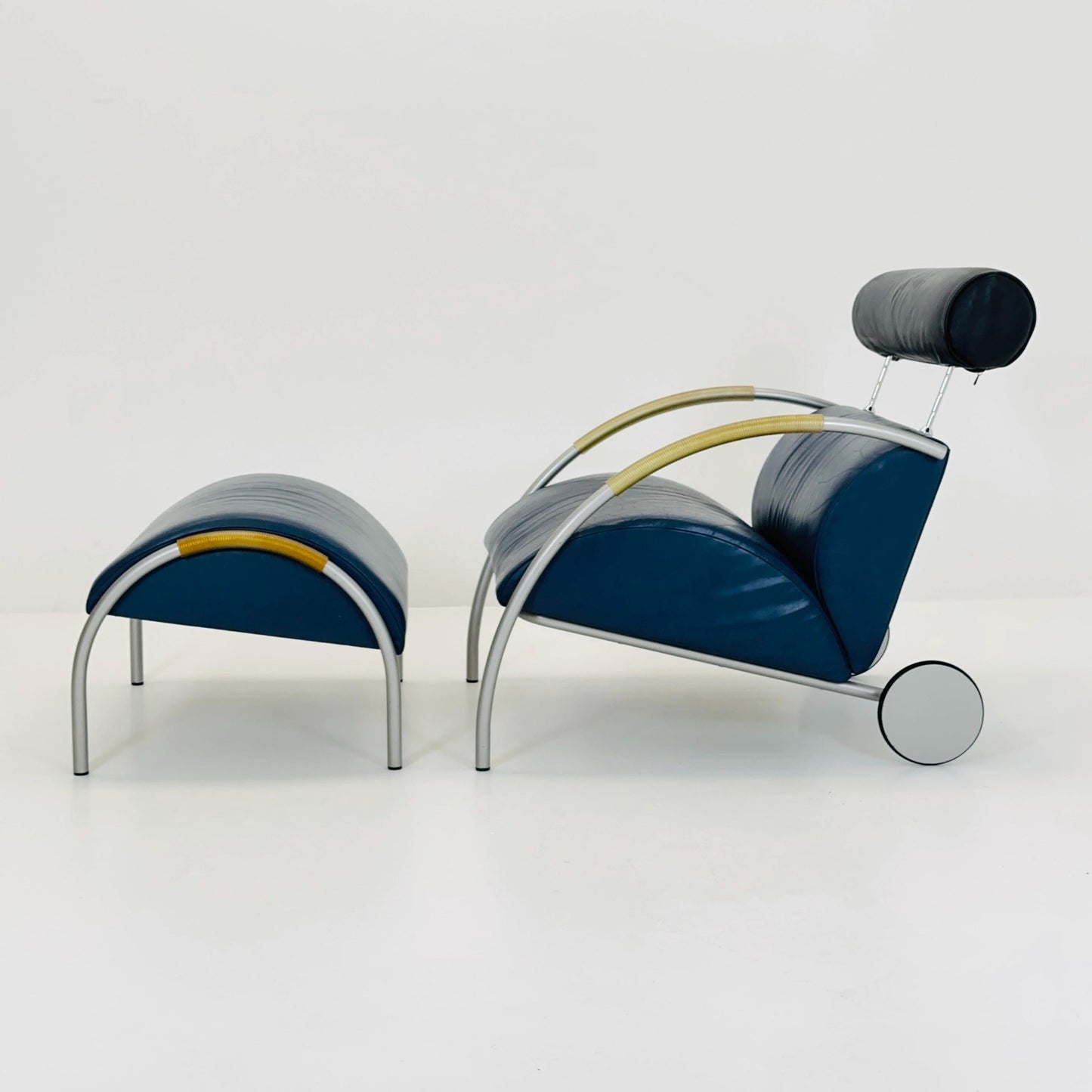 Mid century “Zyklus” blue edition armchair with ottoman by Peter Maly for Cor, 1984,Germany