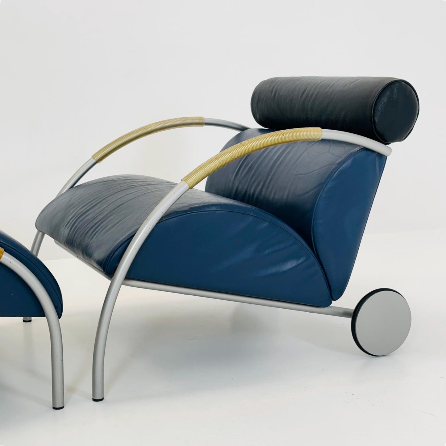 Mid century “Zyklus” blue edition armchair with ottoman by Peter Maly for Cor, 1984,Germany