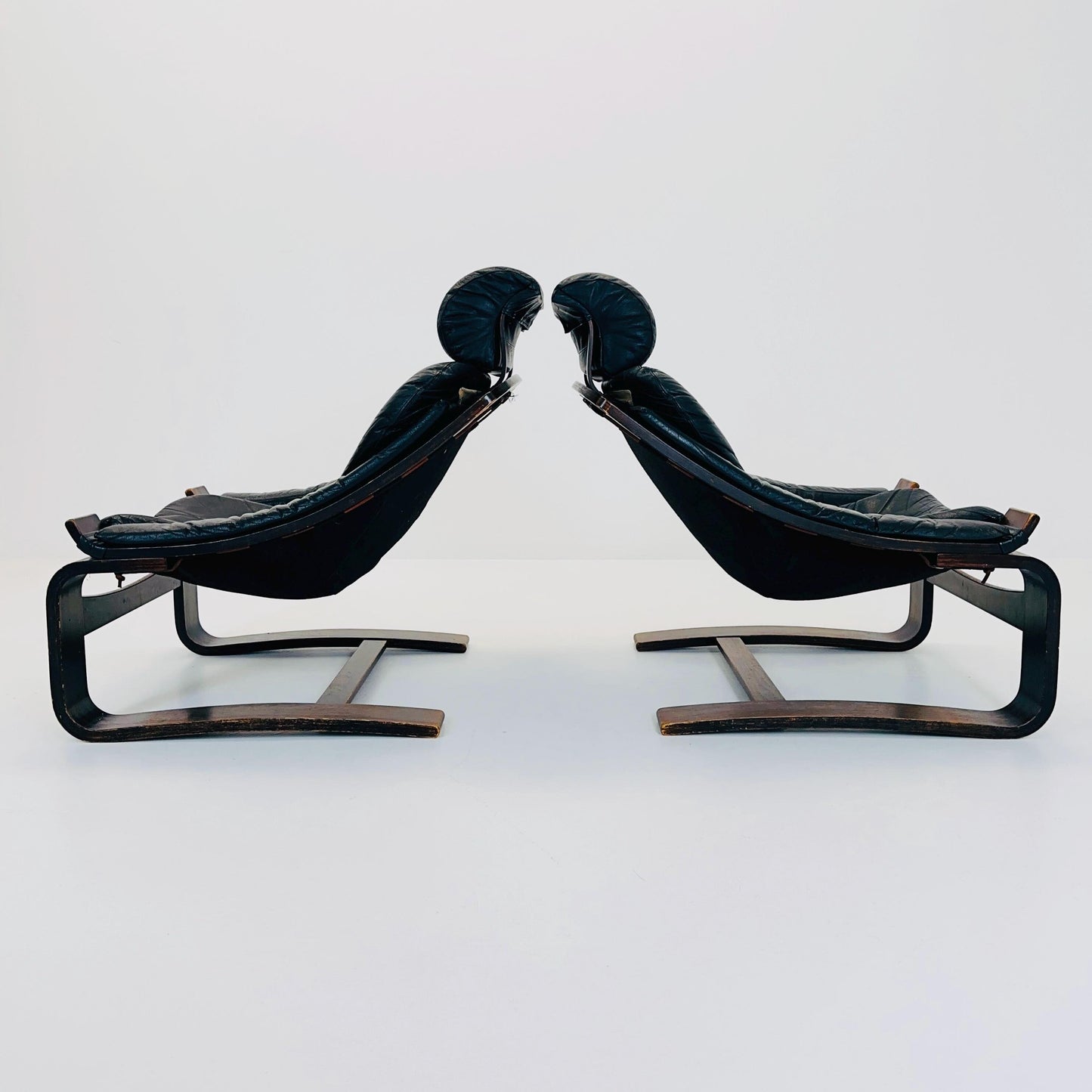 Set of Two Mid-Century Black Leather Armchairs by Åke Fribytter for Nelo Möbler, Sweden, 1970s