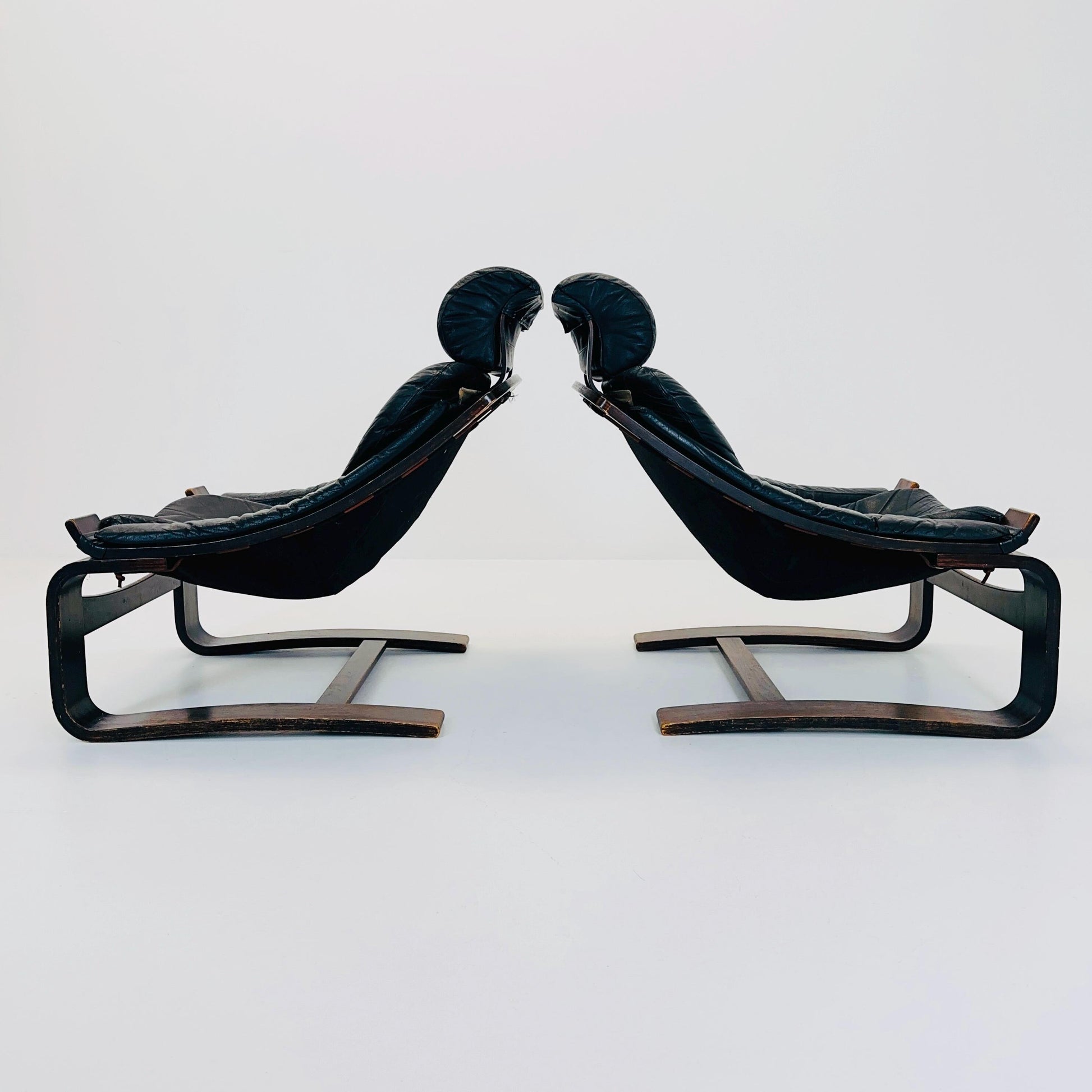 Set of Two Mid-Century Black Leather Armchairs by Åke Fribytter for Nelo Möbler, Sweden, 1970s
