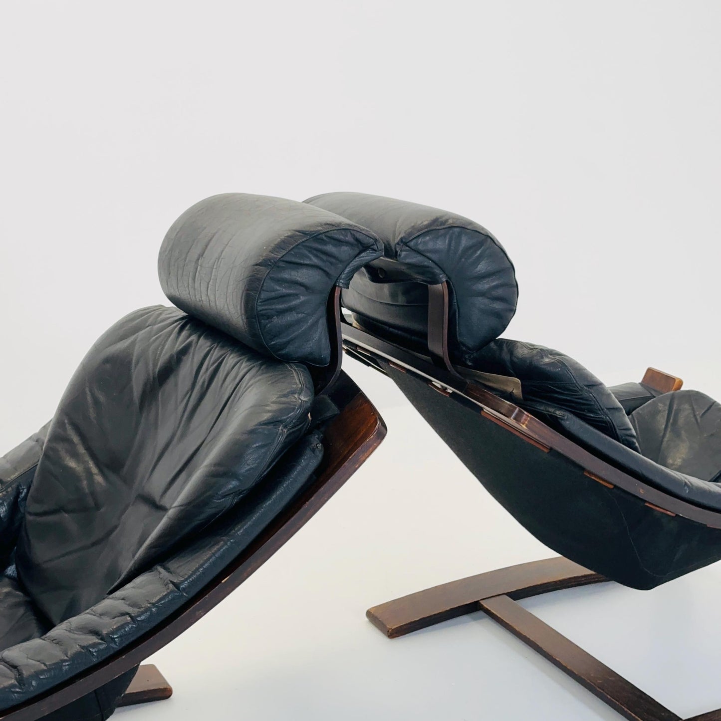 Set of Two Mid-Century Black Leather Armchairs by Åke Fribytter for Nelo Möbler, Sweden, 1970s