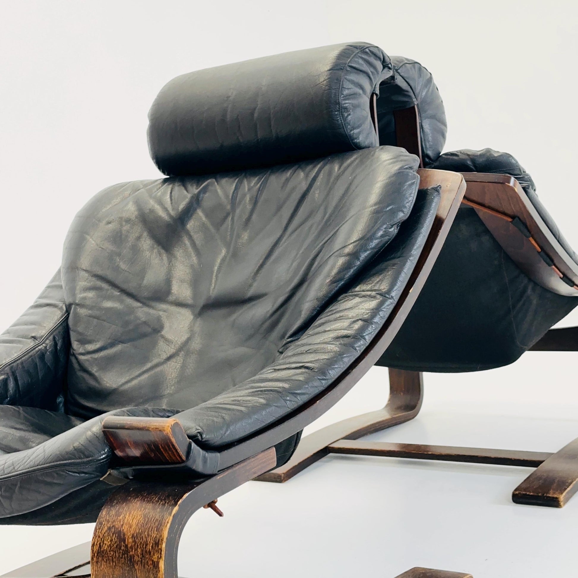Set of Two Mid-Century Black Leather Armchairs by Åke Fribytter for Nelo Möbler, Sweden, 1970s
