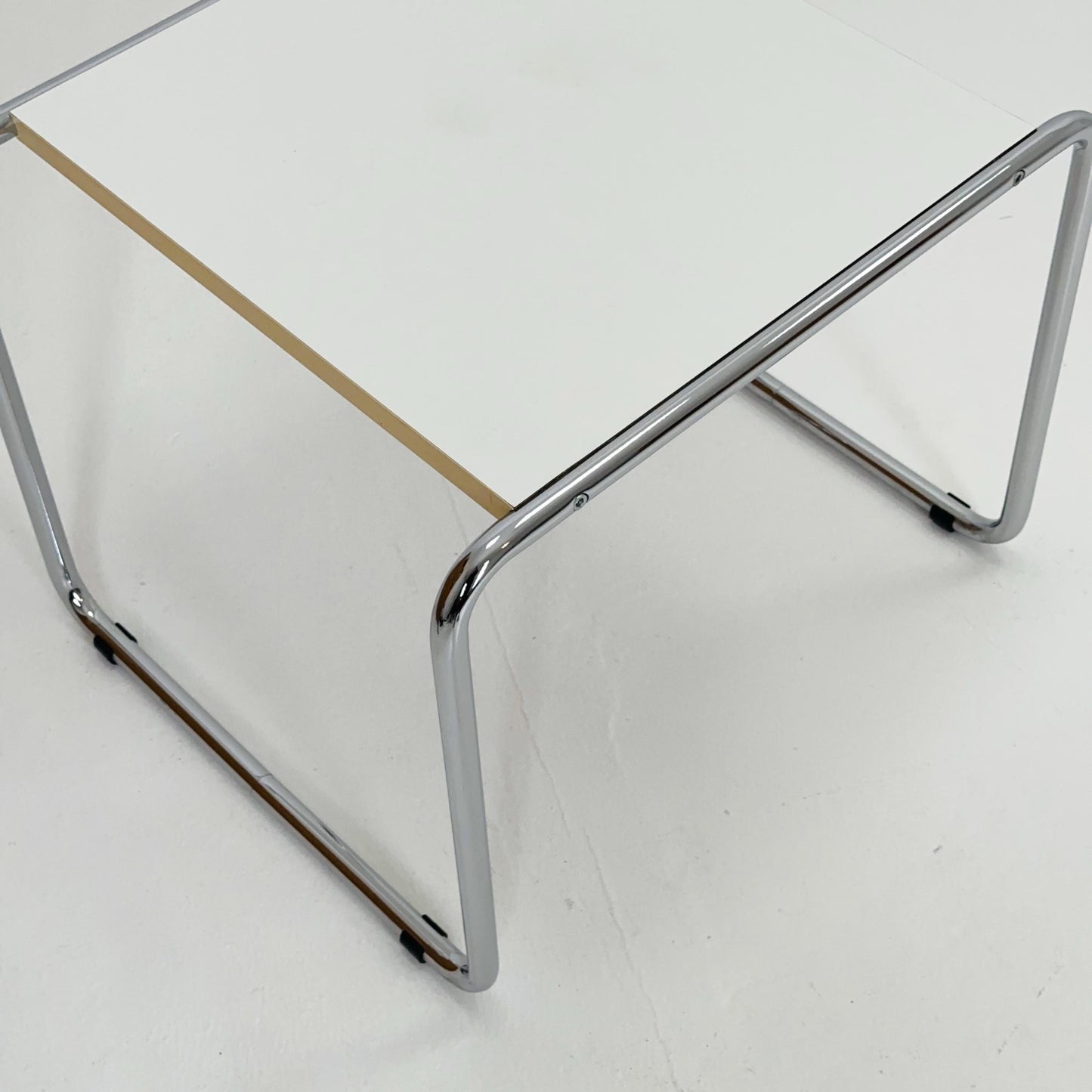 Mid century Marcel Breuer - Laccio Side coffee Table white Laminated Top with Tubular Chromed Base 1970s