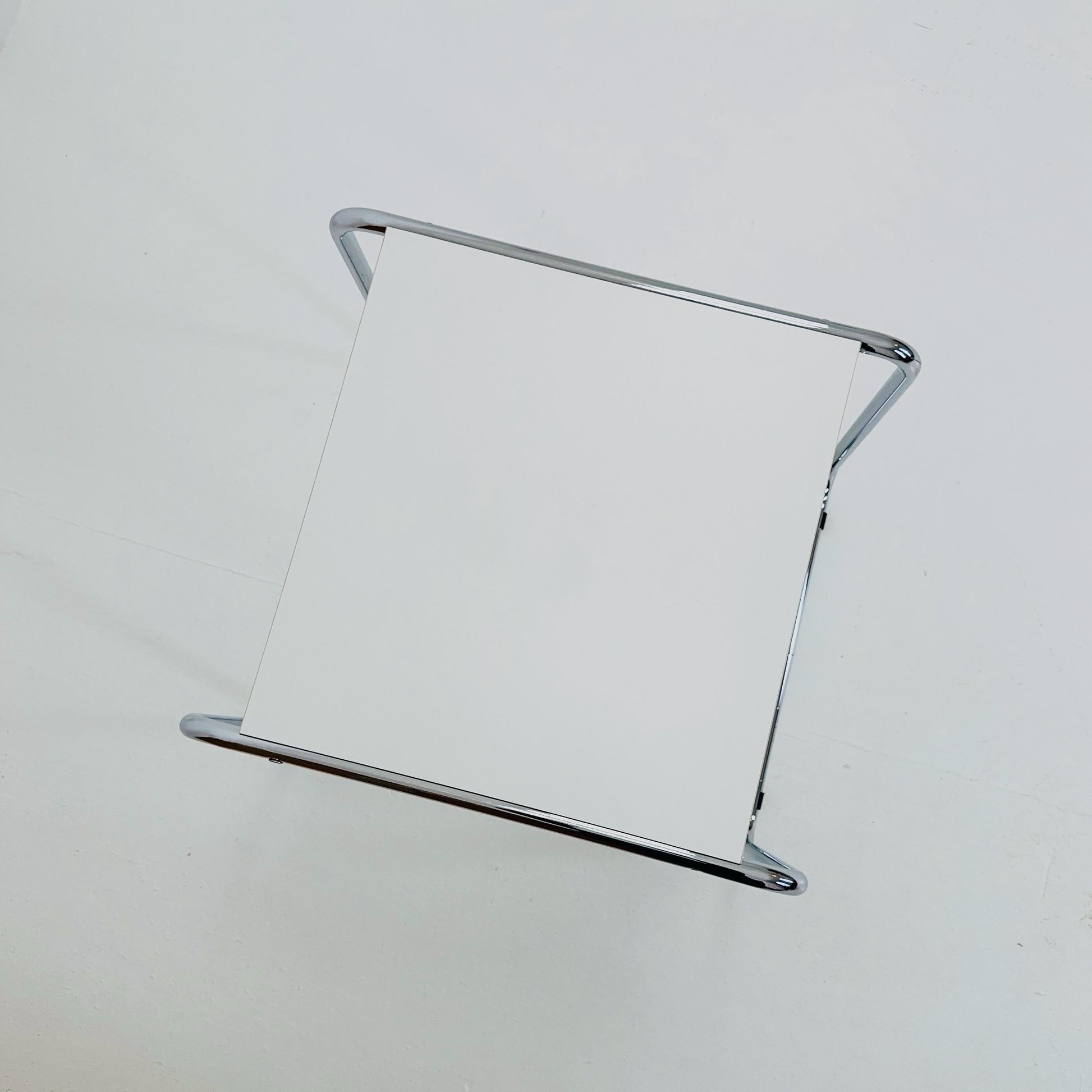 Mid century Marcel Breuer - Laccio Side coffee Table white Laminated Top with Tubular Chromed Base 1970s
