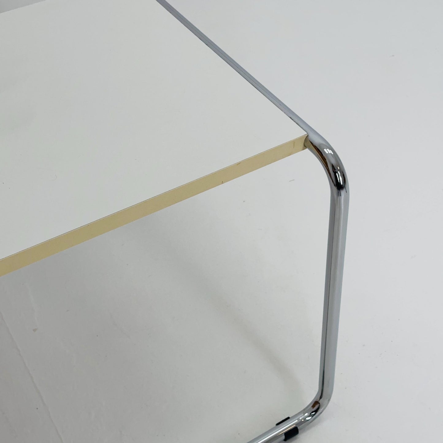 Mid century Marcel Breuer - Laccio Side coffee Table white Laminated Top with Tubular Chromed Base 1970s