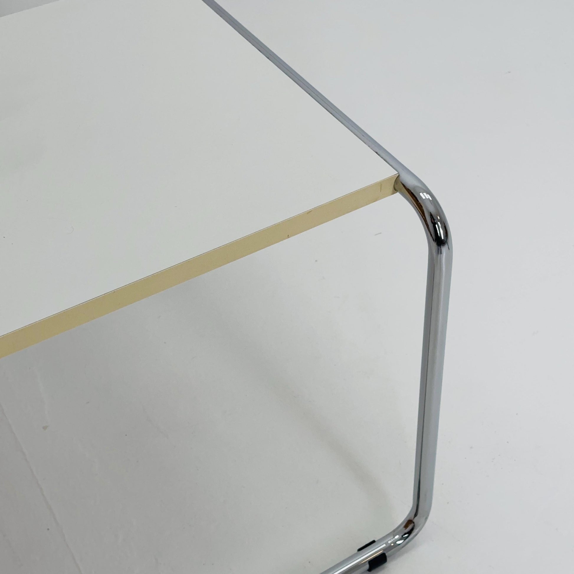 Mid century Marcel Breuer - Laccio Side coffee Table white Laminated Top with Tubular Chromed Base 1970s