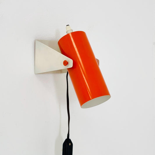 Mid-Century Space Age Orange Cylinder Wall Lamp | Modernist Rotating Spotlight | Dutch Design 1970s