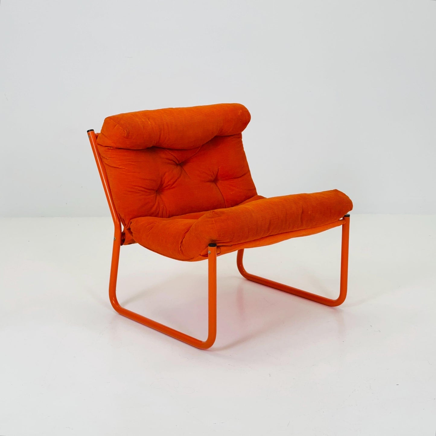 Mid century retro orange Pixi velvet lounge chair by Gillis Lundgren for Ikea, 1970s