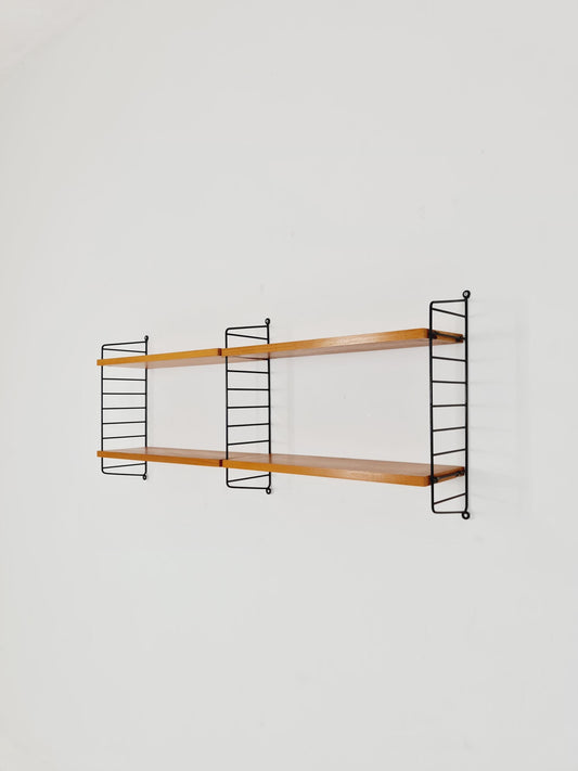 Original MCM Ash shelving system - consists of Black lacquered metal ladders, from string Stockholm 1960s