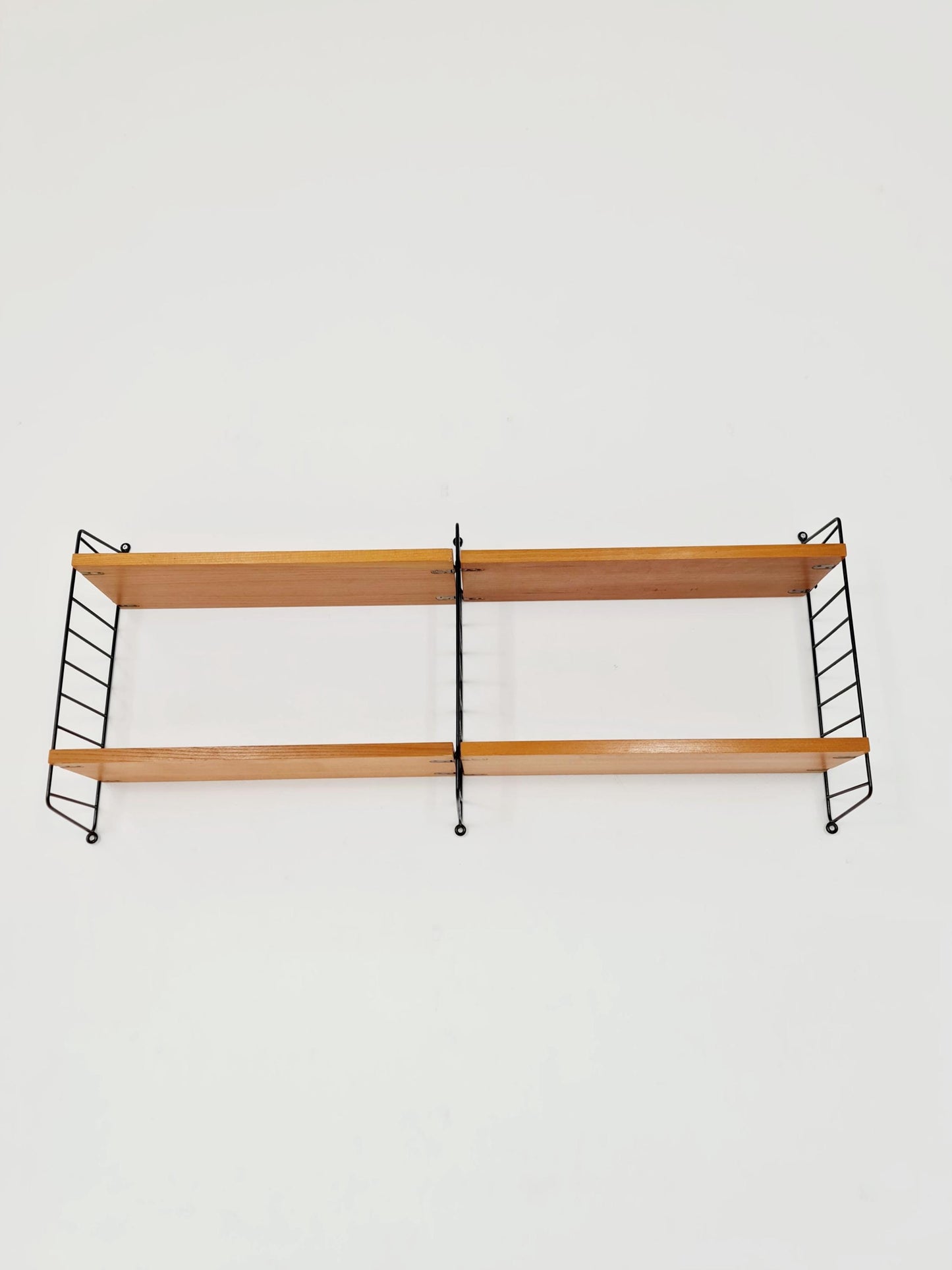 Original MCM Ash shelving system - consists of Black lacquered metal ladders, from string Stockholm 1960s