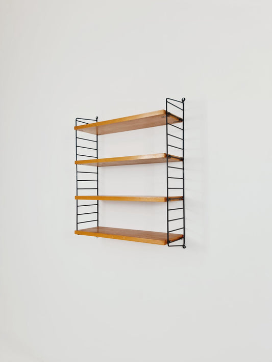 Original MCM Ash shelving system - consists of Black lacquered metal ladders, from string Stockholm 1960s
