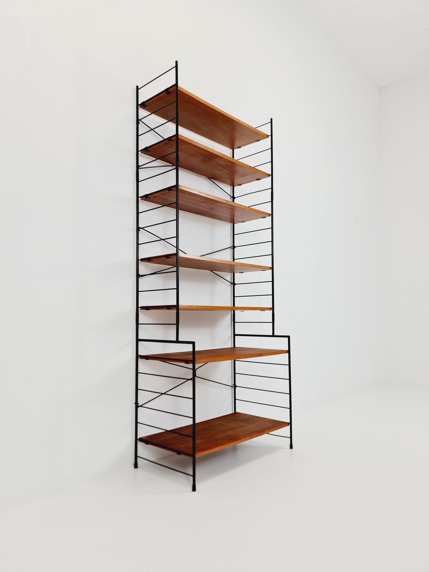 Freestanding vintage string bookshelf in walnut , 1950s by WHB Germnay