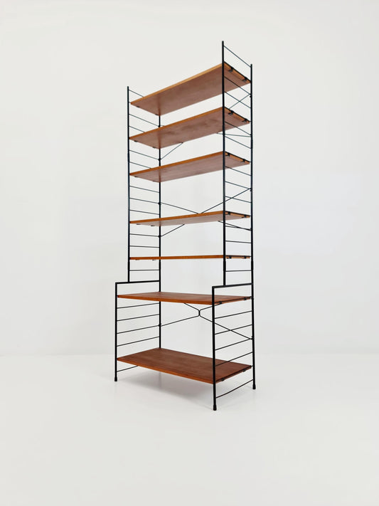 Freestanding vintage string bookshelf in walnut , 1950s by WHB Germnay