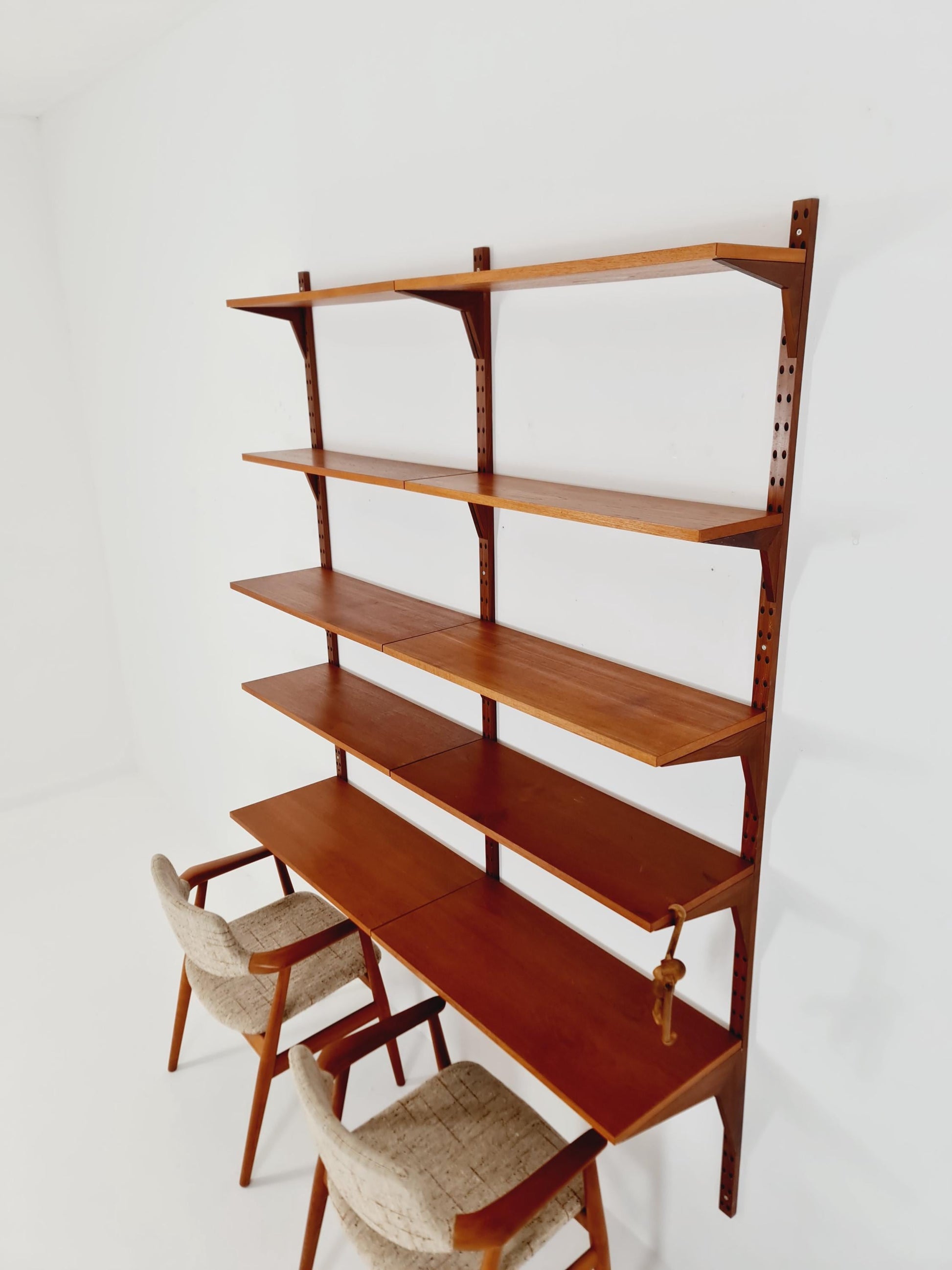 Midcentury Danish Teak Wall-Mounted Shelving Unit, by Royal for Poul Cadovius, 1960s