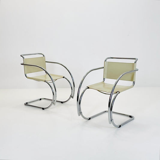 Set of 2 Mid century Bauhaus Cantilever MR20 Armchairs by Ludwig Mies van der Rohe Italy, 1980s