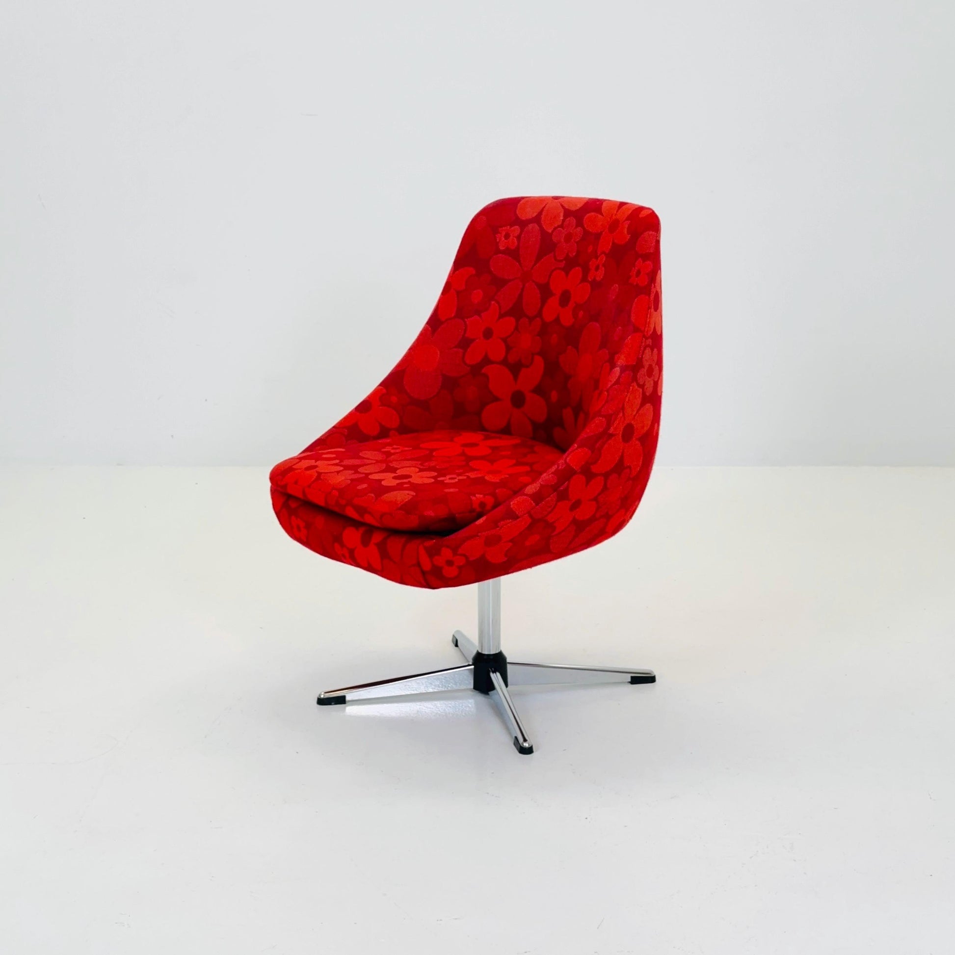 Space Age Cocktail Lounge Chair Germany 1970s | Retro Red Floral Fabric
