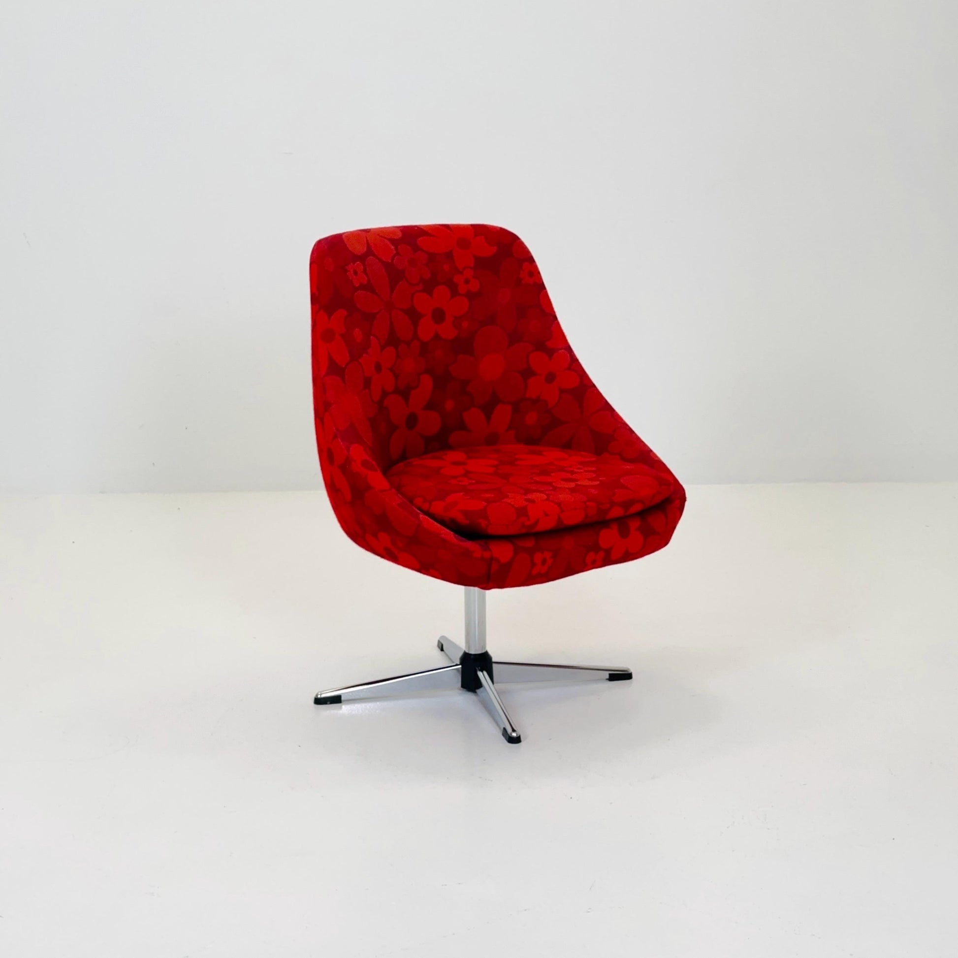Space Age Cocktail Lounge Chair Germany 1970s | Retro Red Floral Fabric