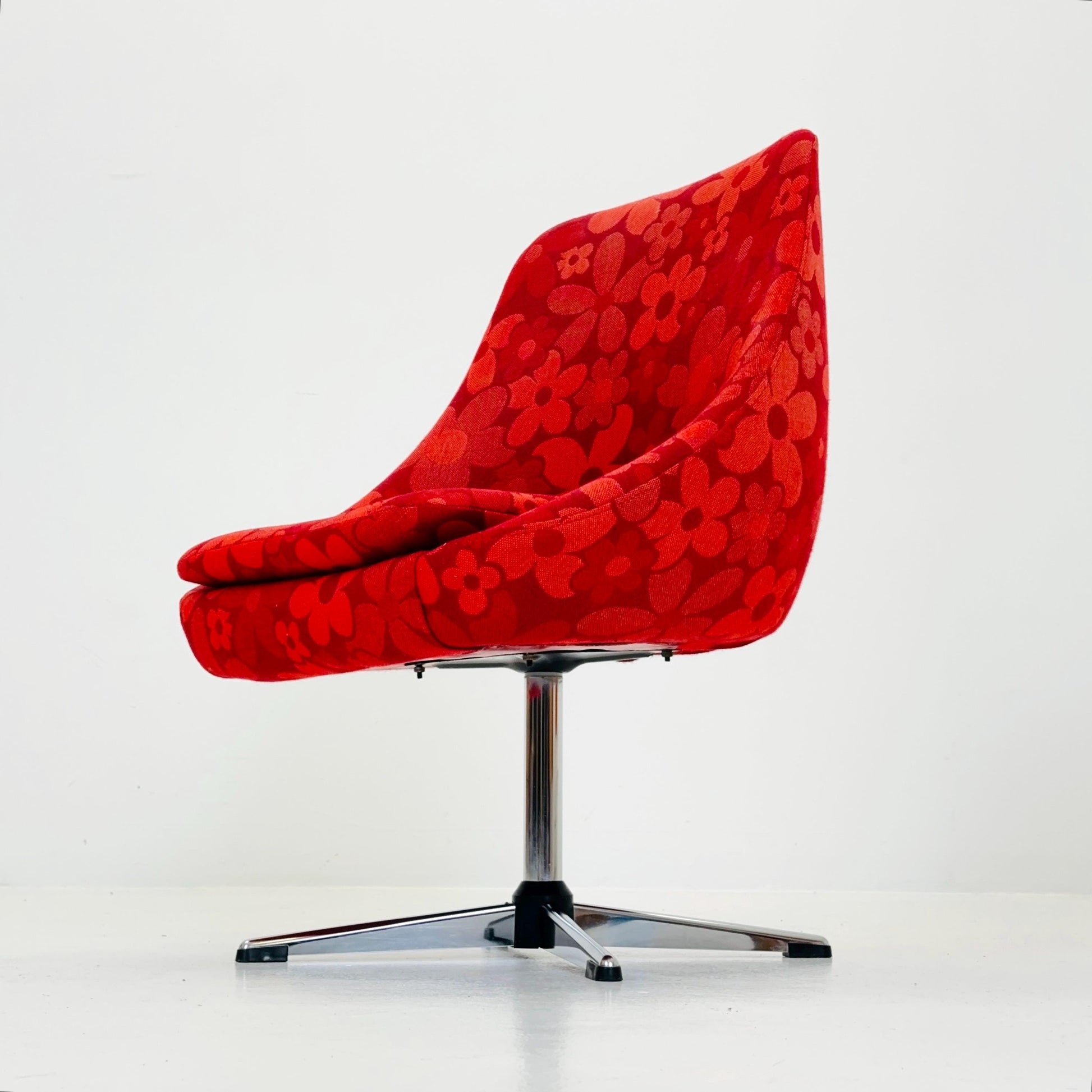 Space Age Cocktail Lounge Chair Germany 1970s | Retro Red Floral Fabric