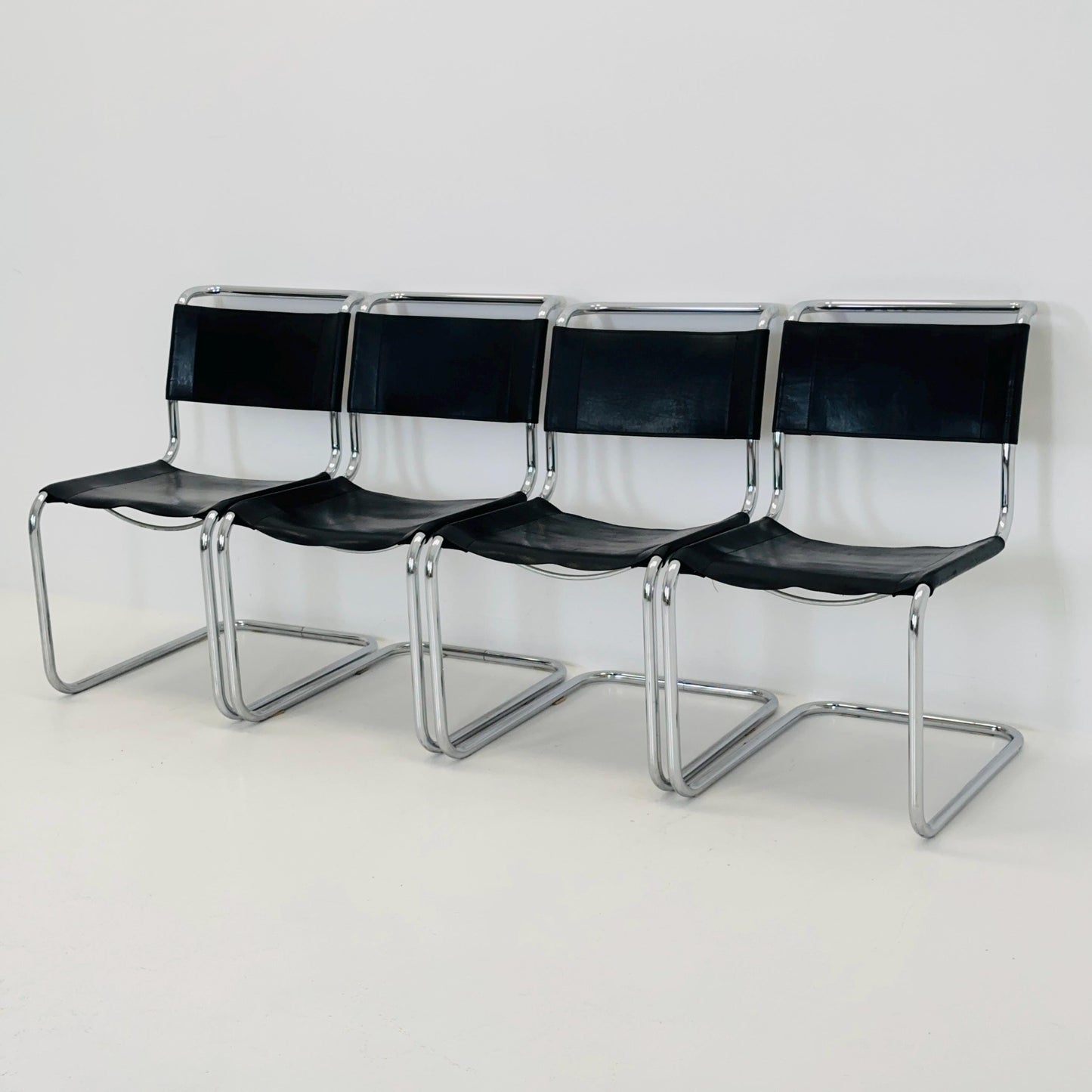 Set of 4 Mid-Century Vintage S33 black Chairs by Mart Stam & Marcel Breuer from Thonet 1980s