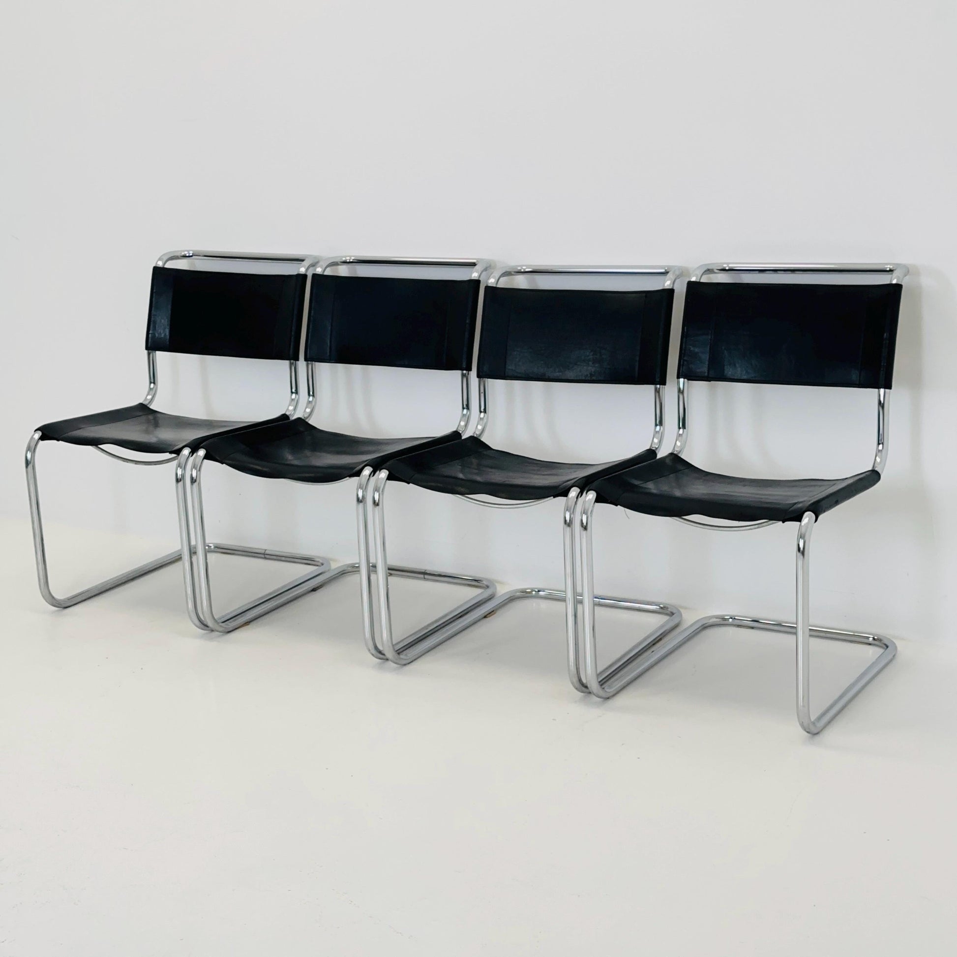 Set of 4 Mid-Century Vintage S33 black Chairs by Mart Stam & Marcel Breuer from Thonet 1980s