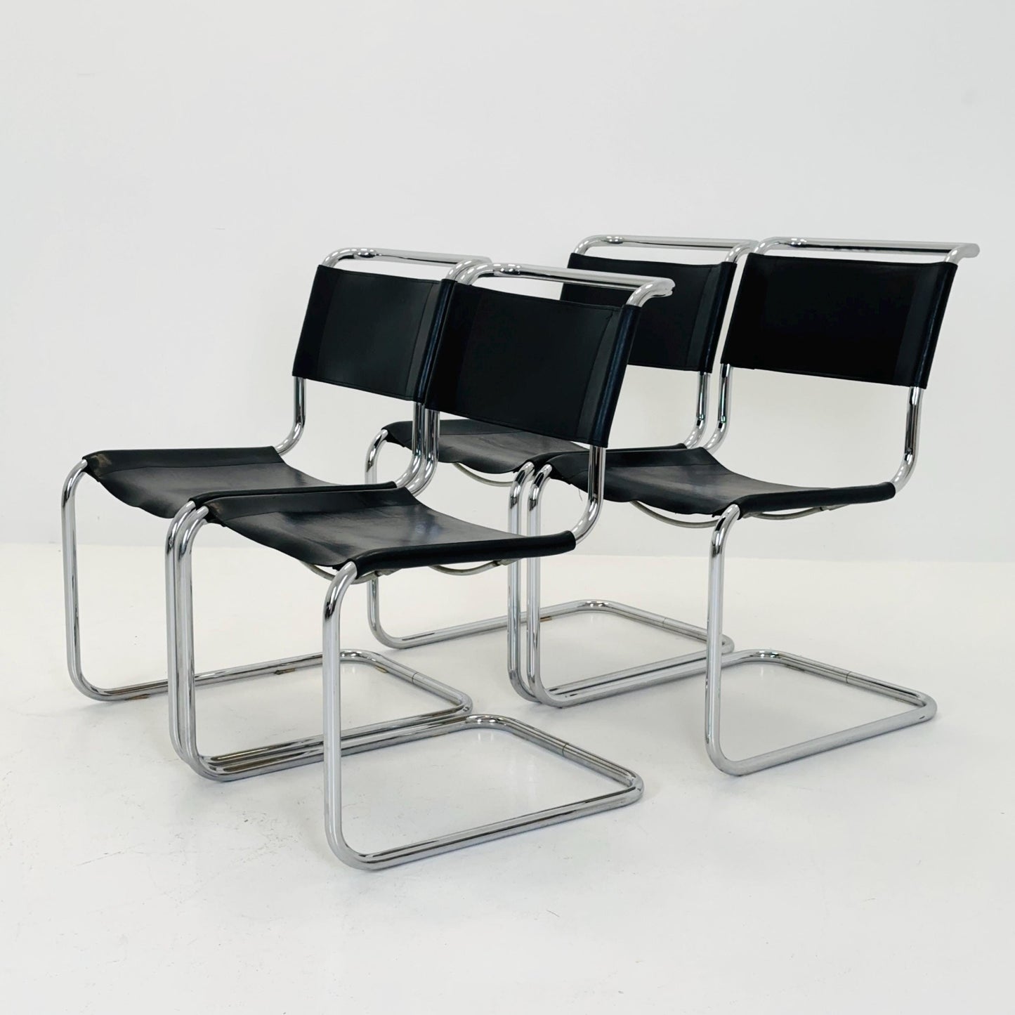 Set of 4 Mid-Century Vintage S33 black Chairs by Mart Stam & Marcel Breuer from Thonet 1980s
