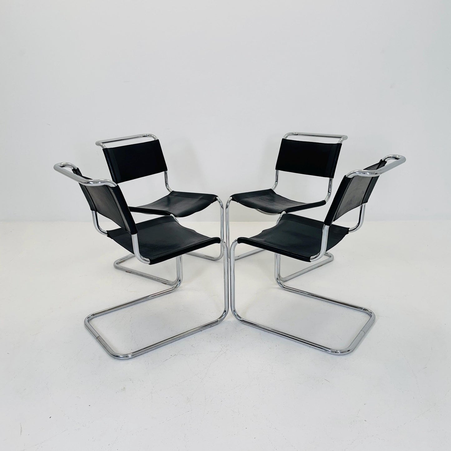 Set of 4 Mid-Century Vintage S33 black Chairs by Mart Stam & Marcel Breuer from Thonet 1980s