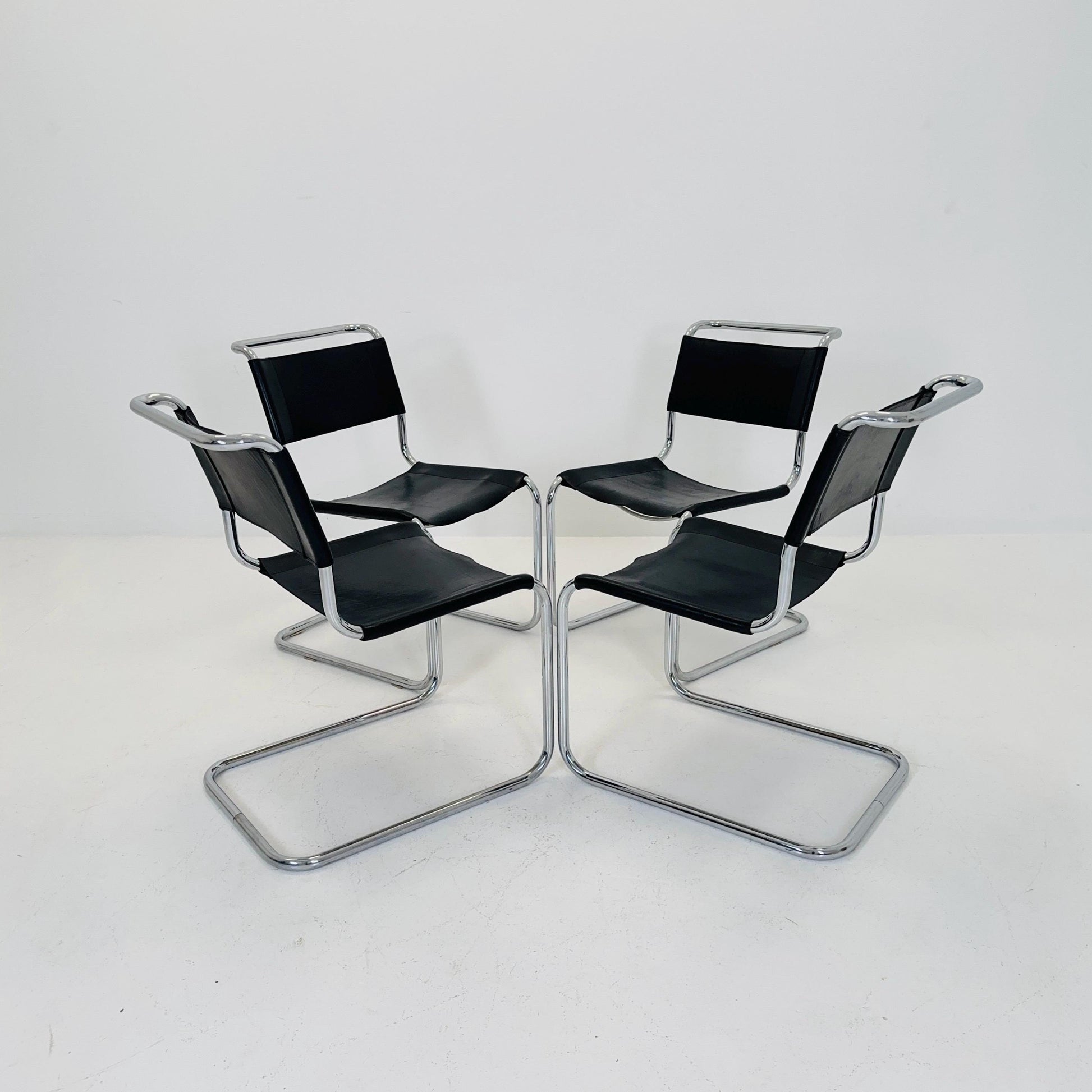 Set of 4 Mid-Century Vintage S33 black Chairs by Mart Stam & Marcel Breuer from Thonet 1980s