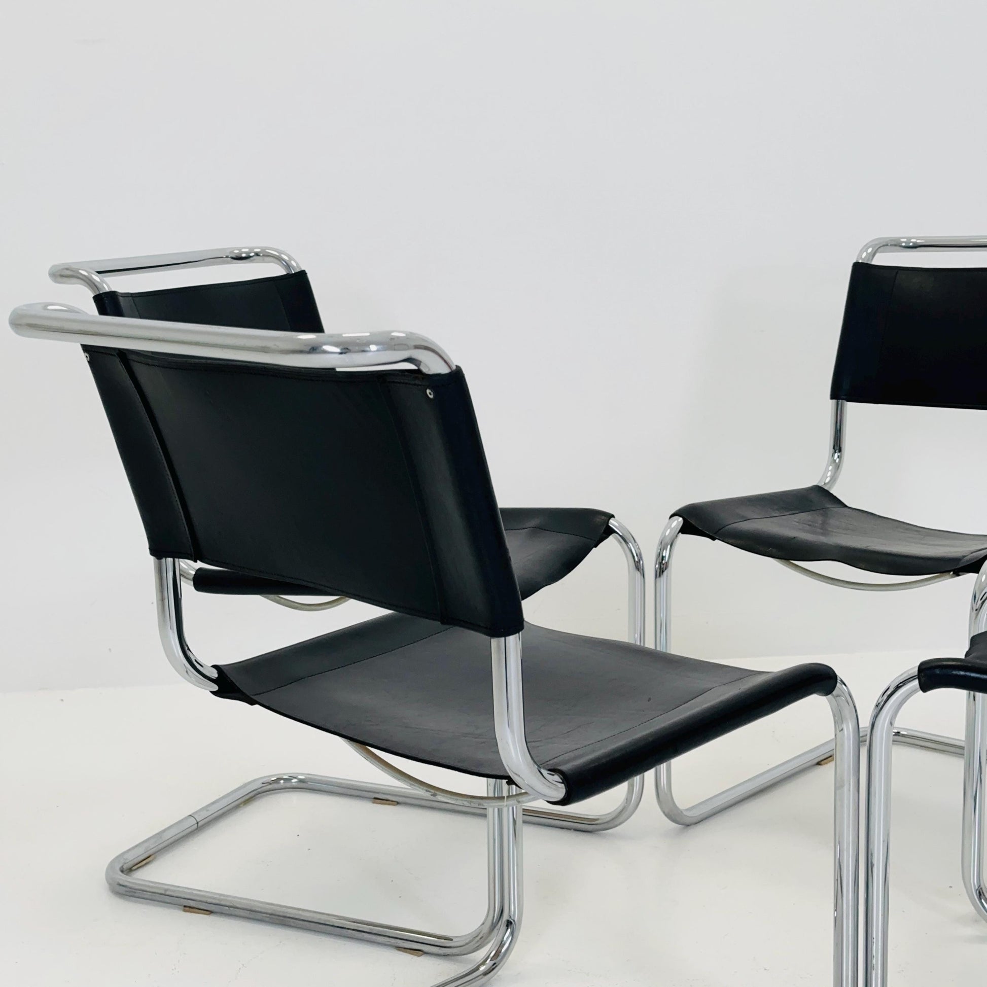Set of 4 Mid-Century Vintage S33 black Chairs by Mart Stam & Marcel Breuer from Thonet 1980s