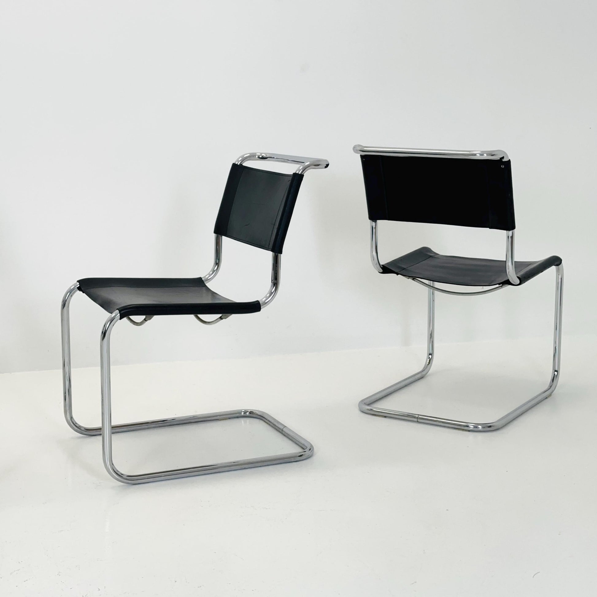 Set of 4 Mid-Century Vintage S33 black Chairs by Mart Stam & Marcel Breuer from Thonet 1980s