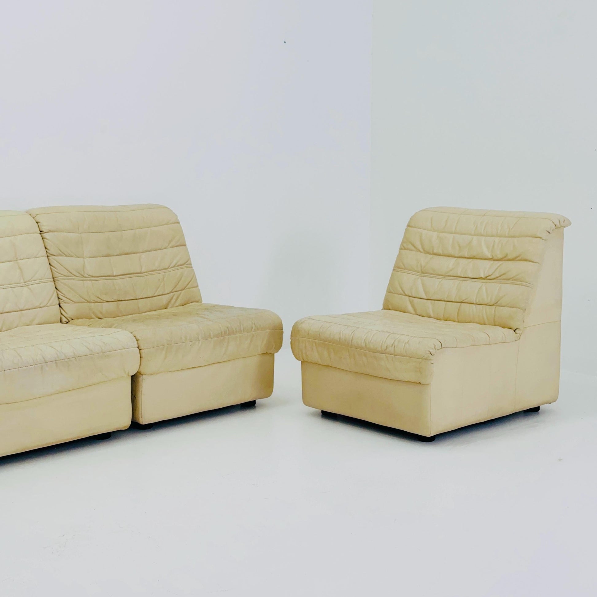 Mid Century Modular Sofa Set in beige Leather, 1980s Germany