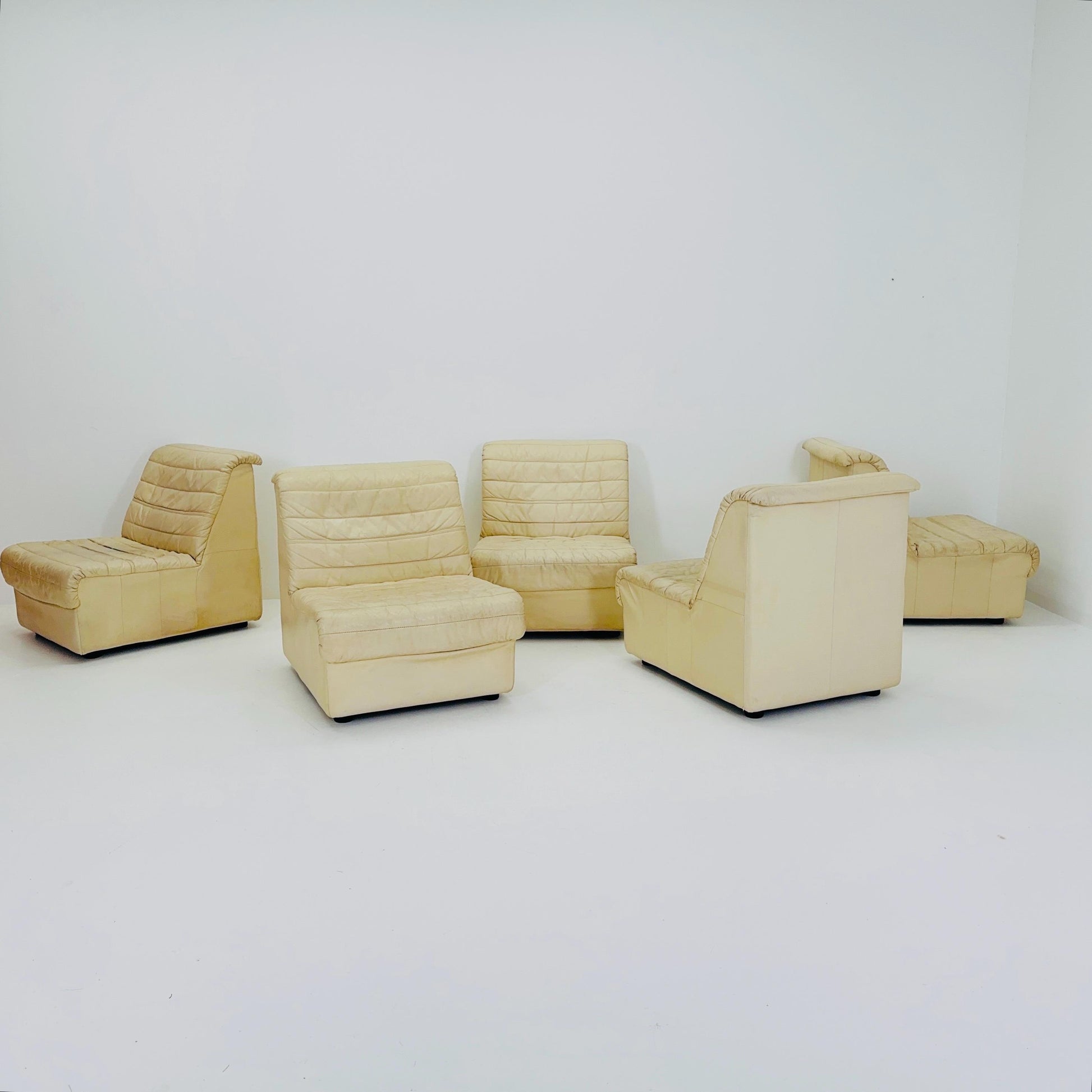 Mid Century Modular Sofa Set in beige Leather, 1980s Germany
