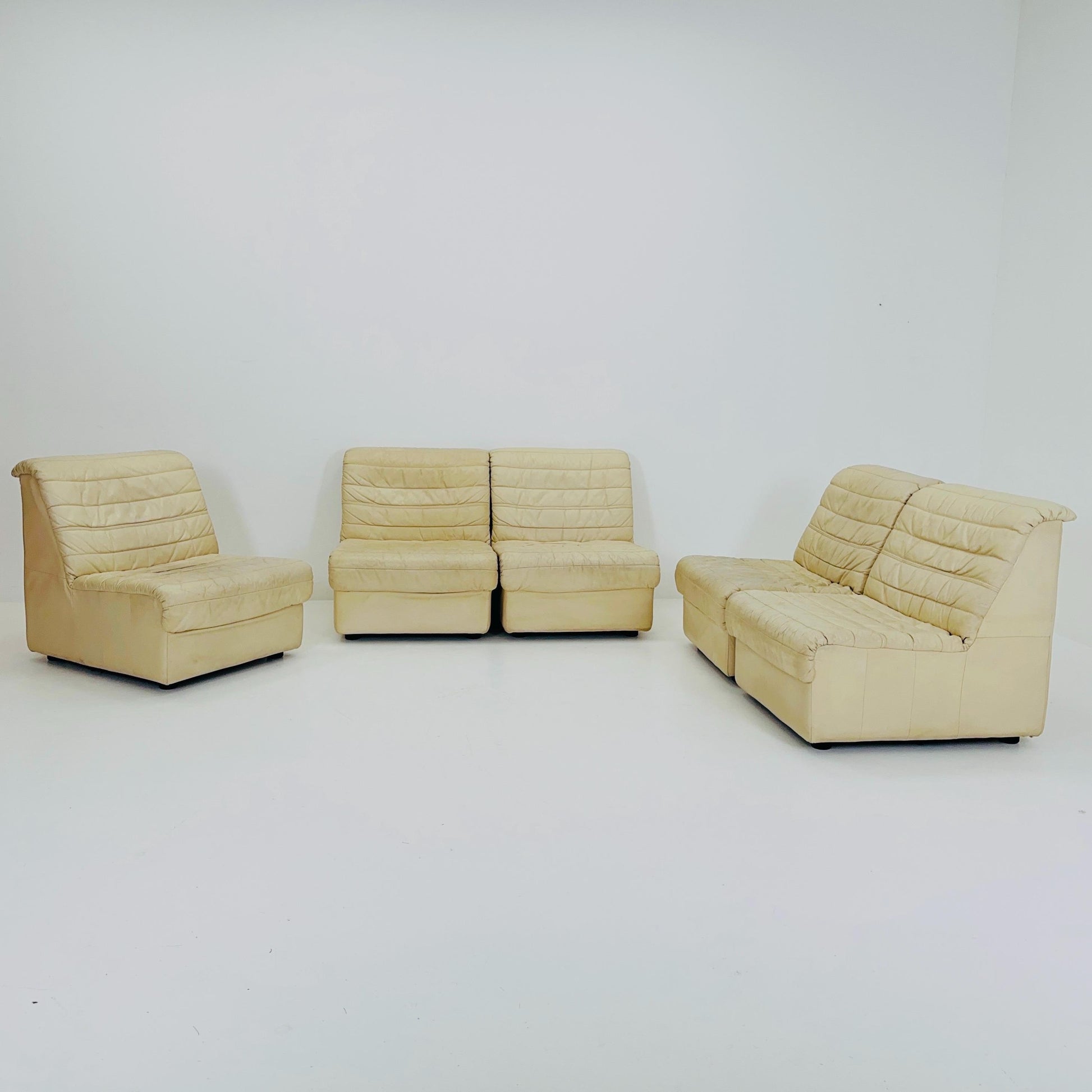 Mid Century Modular Sofa Set in beige Leather, 1980s Germany