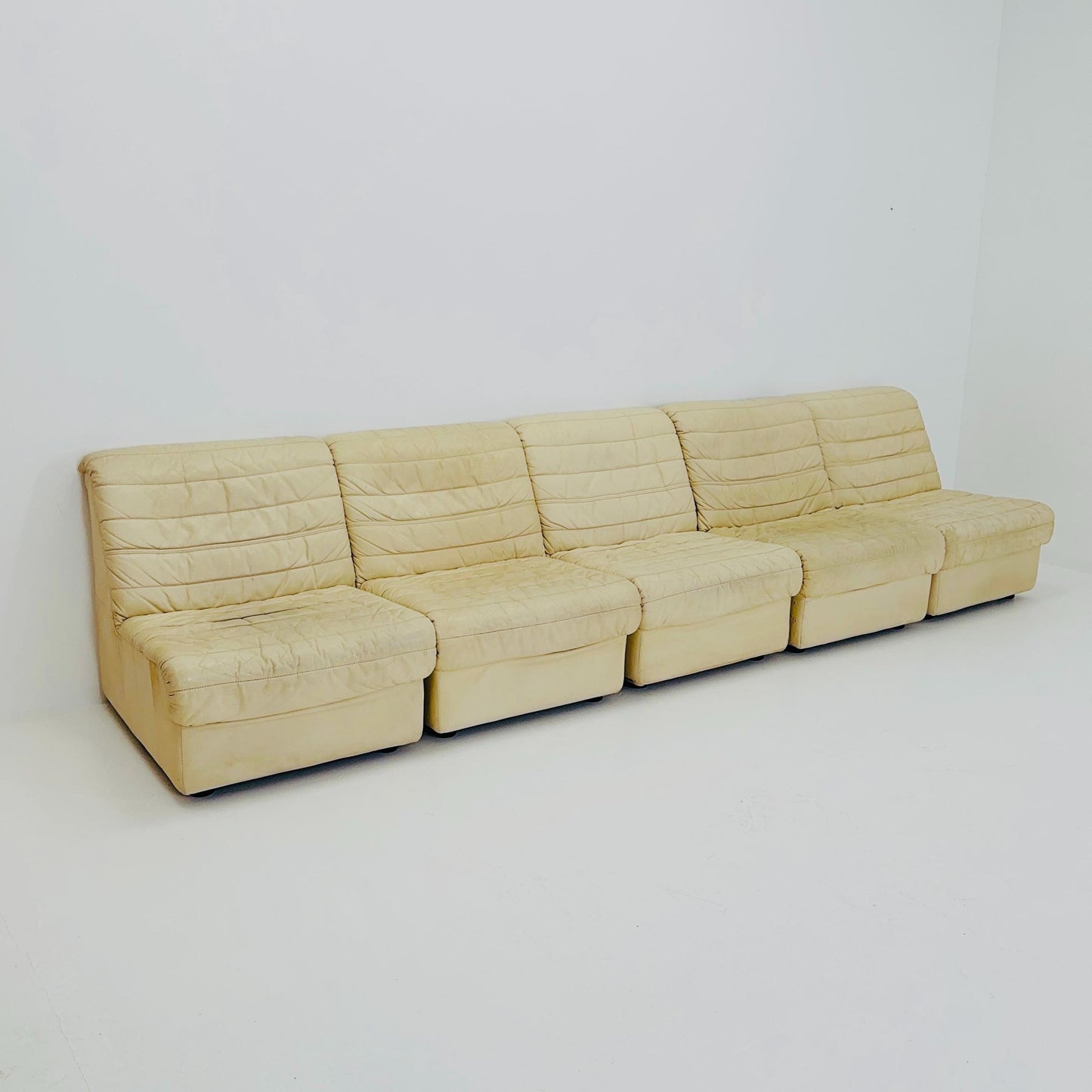 Mid Century Modular Sofa Set in beige Leather, 1980s Germany