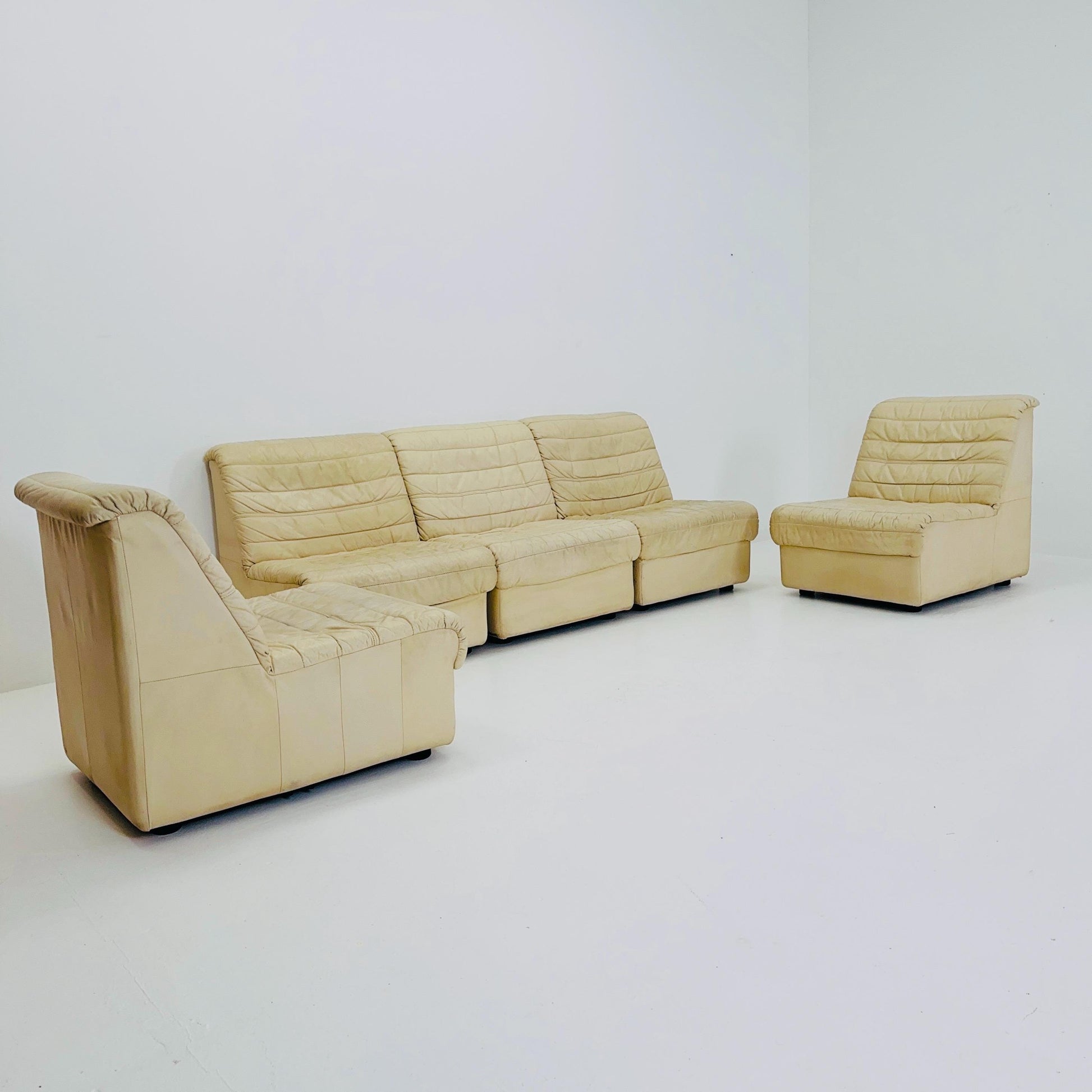 Mid Century Modular Sofa Set in beige Leather, 1980s Germany