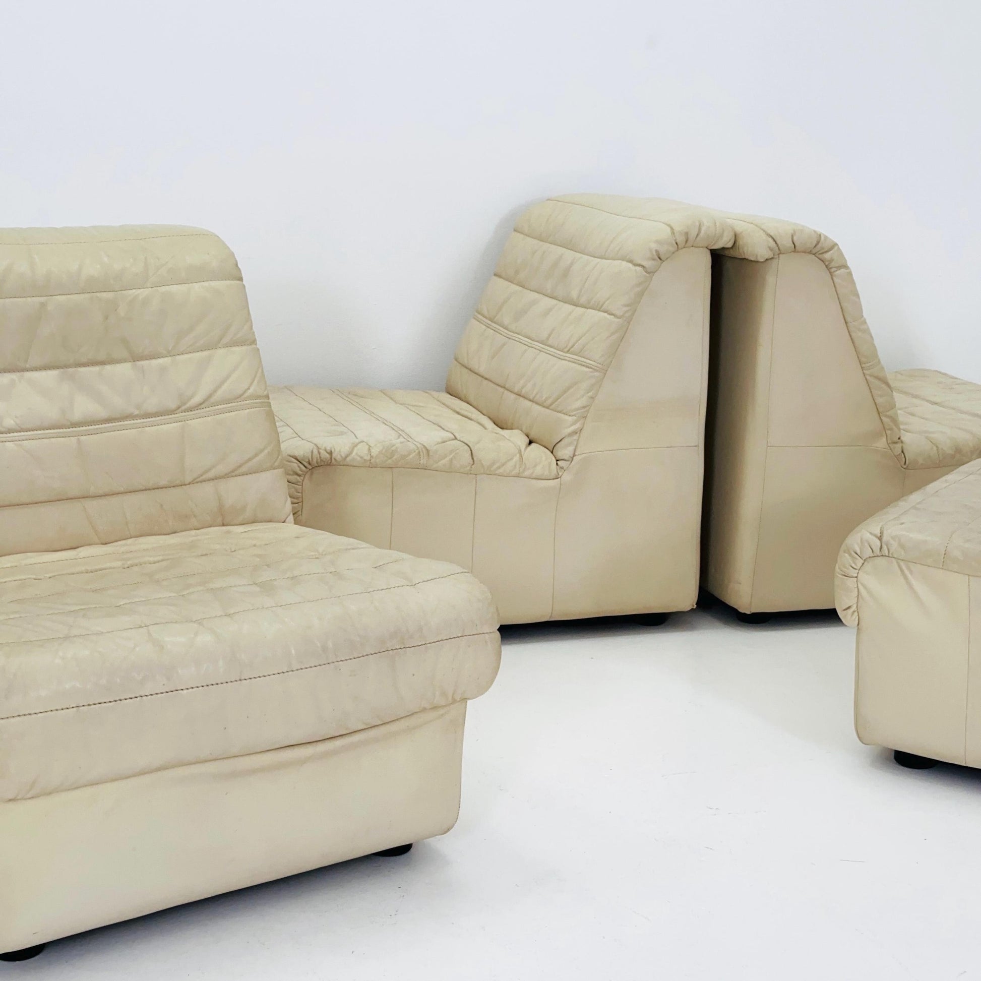 Mid Century Modular Sofa Set in beige Leather, 1980s Germany