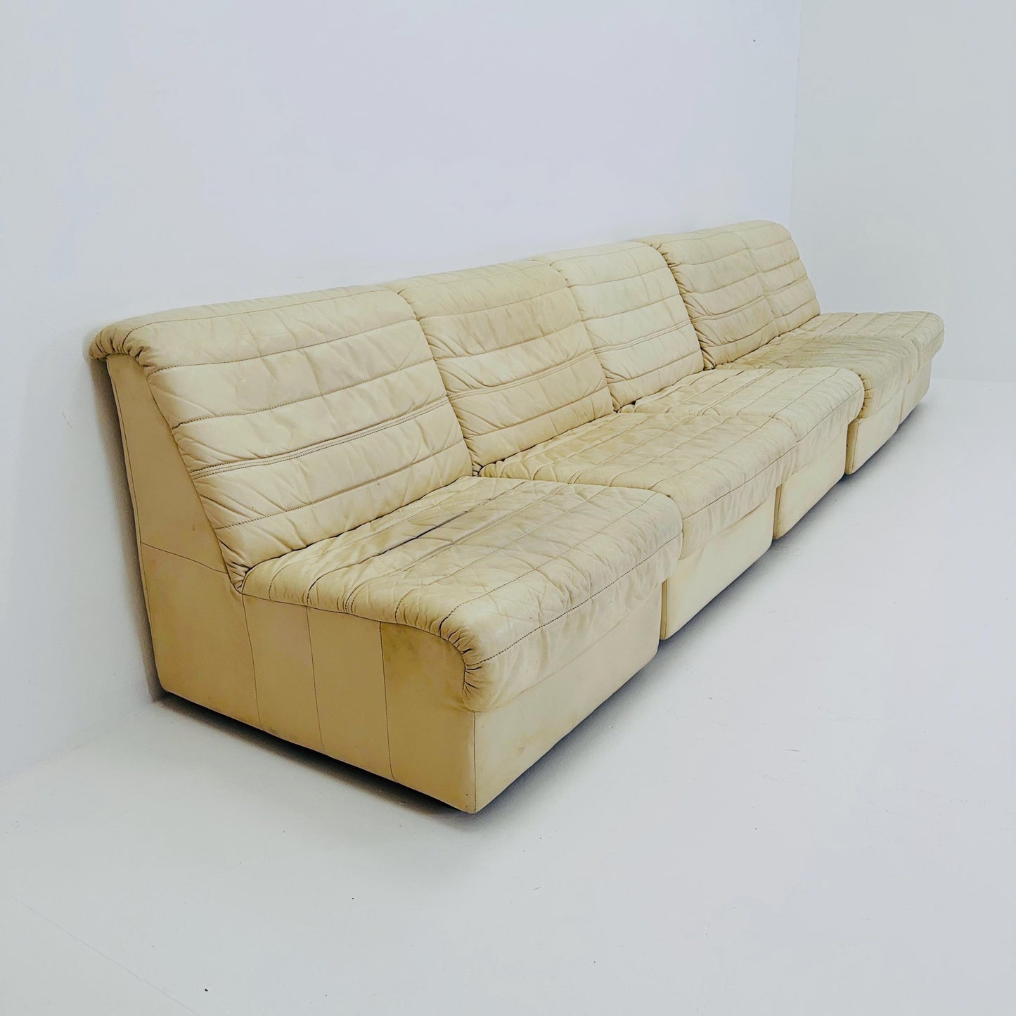 Mid Century Modular Sofa Set in beige Leather, 1980s Germany