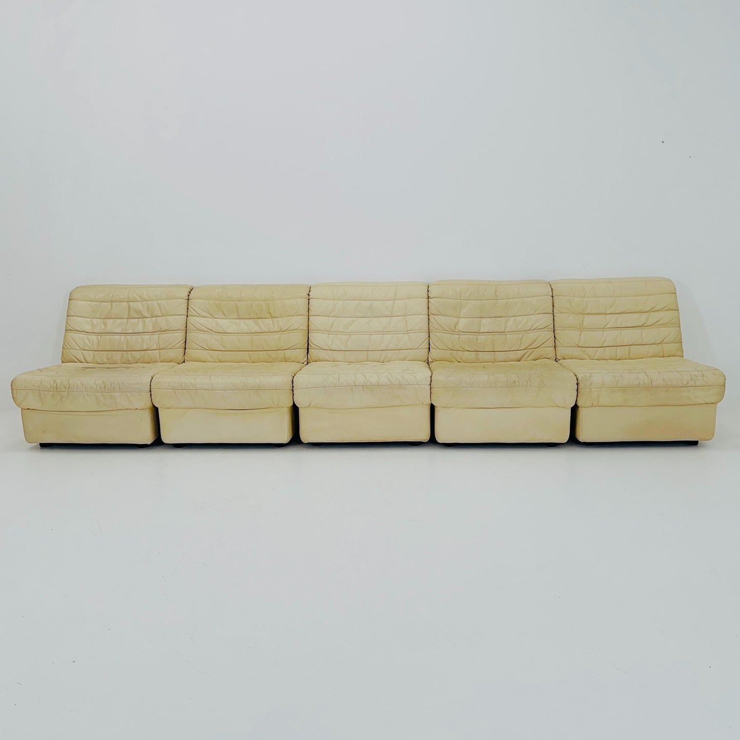 Mid Century Modular Sofa Set in beige Leather, 1980s Germany