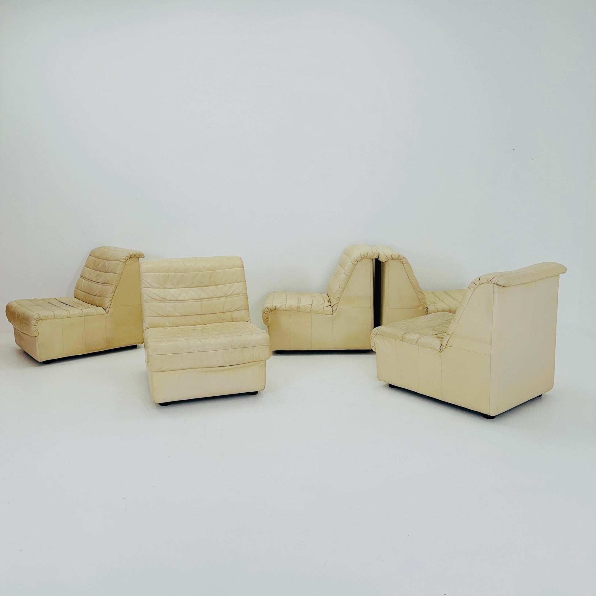 Mid Century Modular Sofa Set in beige Leather, 1980s Germany