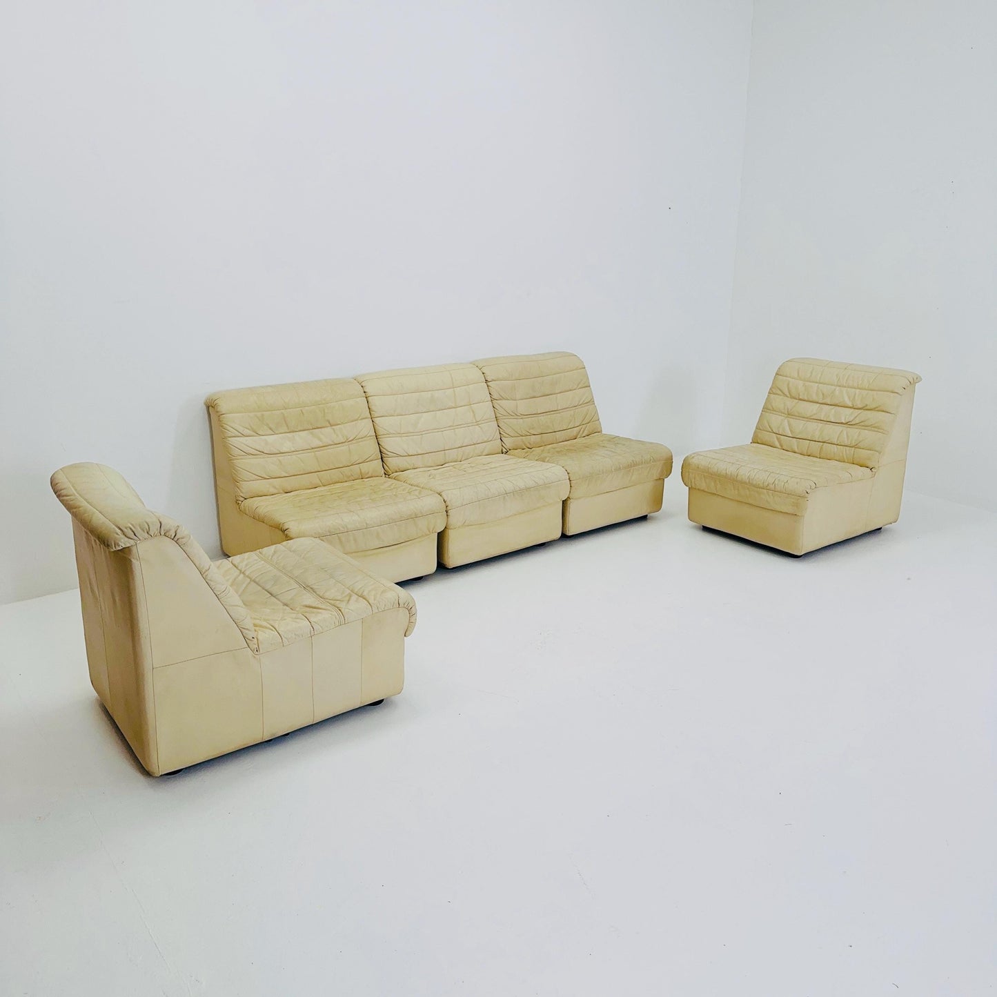 Mid Century Modular Sofa Set in beige Leather, 1980s Germany