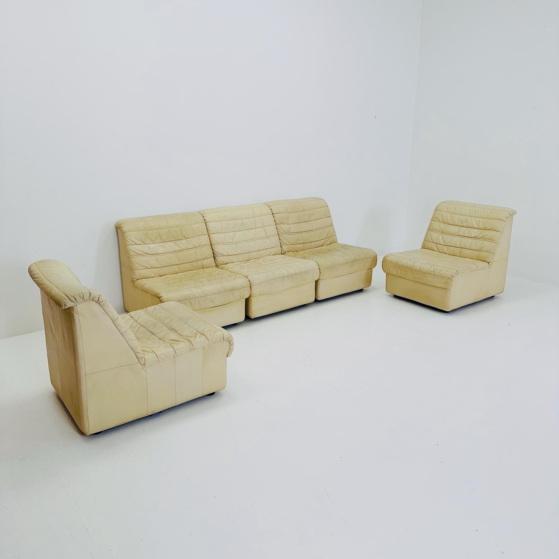 Mid Century Modular Sofa Set in beige Leather, 1980s Germany