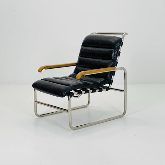 Mid-Century tubular Bauhaus Lounge Chair black leather 1990s Germany