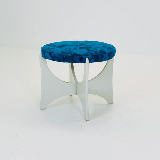 Mid-Century G Plan Vanity Stool – Blue Floral Upholstery – Germany, 1970s