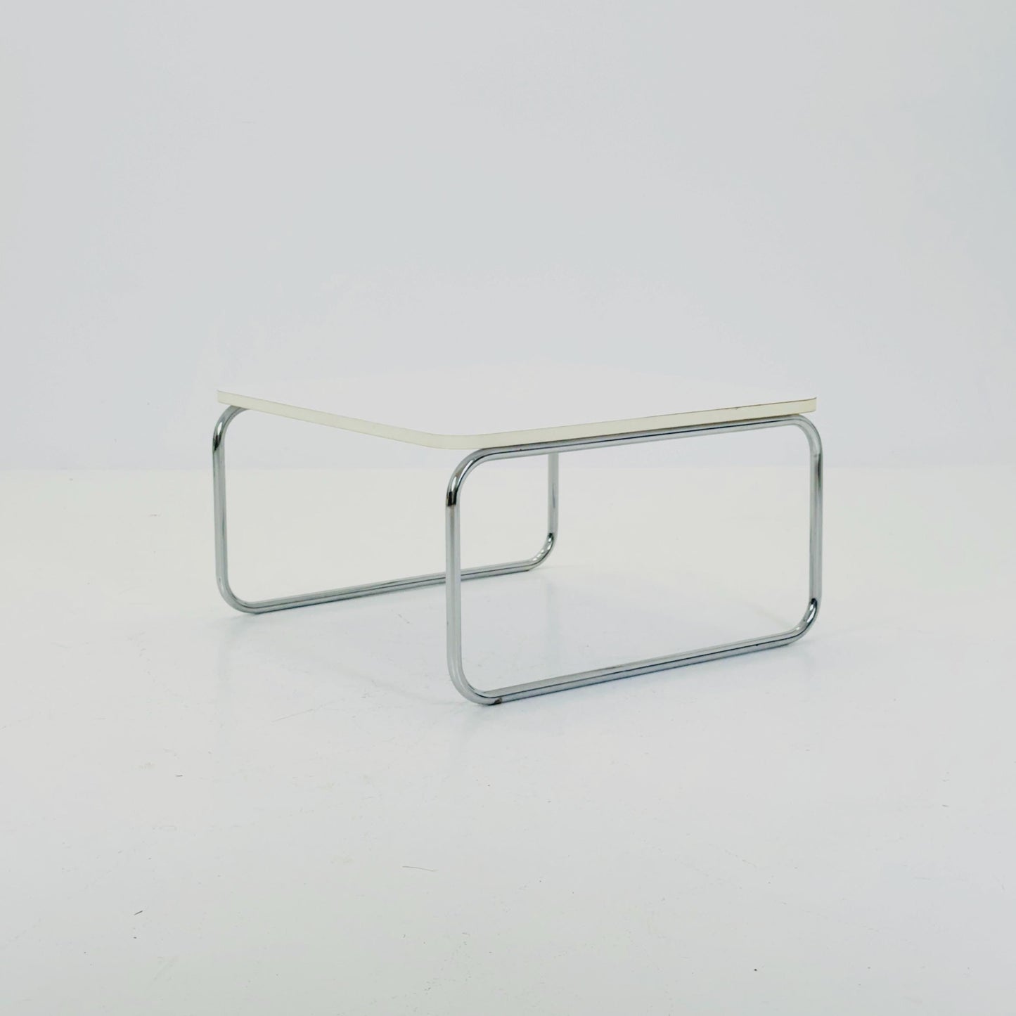 Mid-Century Modern Square Coffee Table, White Laminate & Chrome Base, Italy 1980s