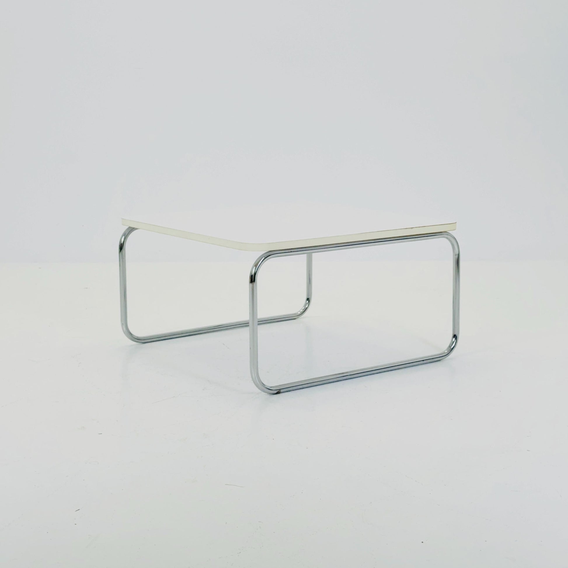 Mid-Century Modern Square Coffee Table, White Laminate & Chrome Base, Italy 1980s