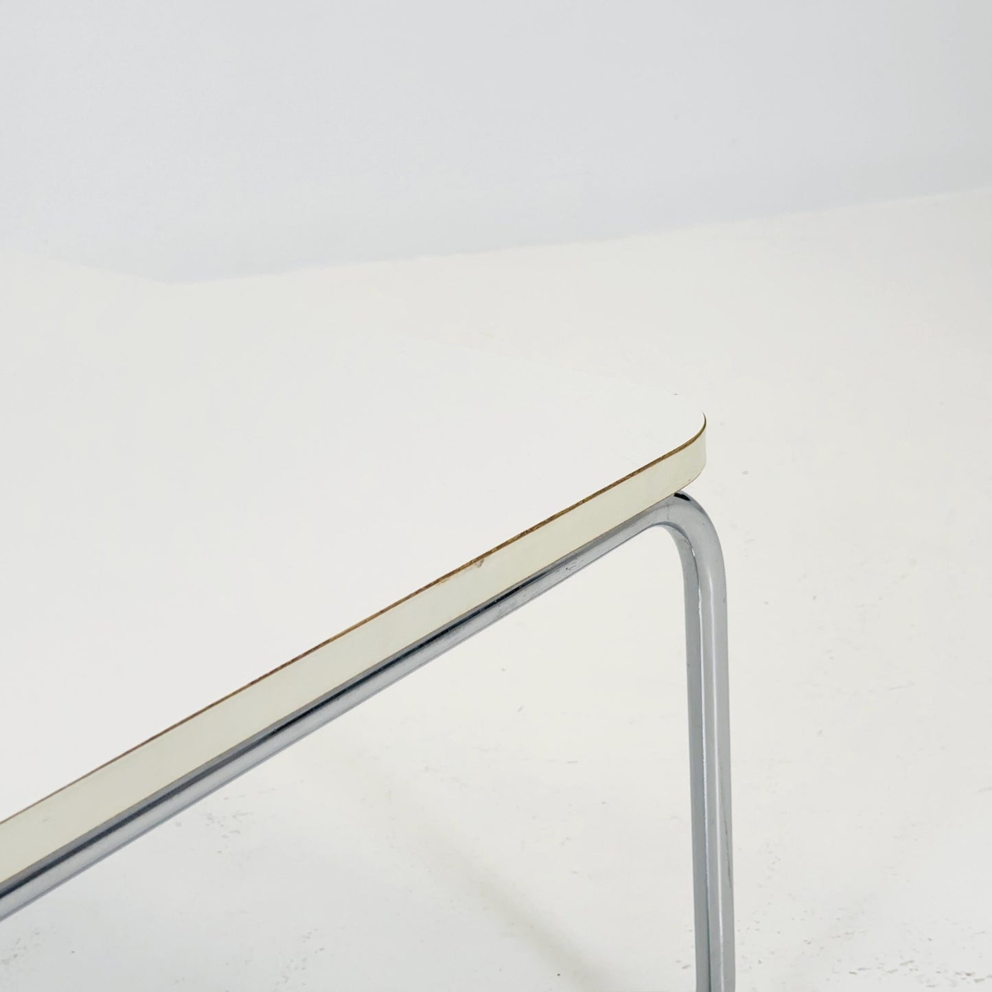 Mid-Century Modern Square Coffee Table, White Laminate & Chrome Base, Italy 1980s